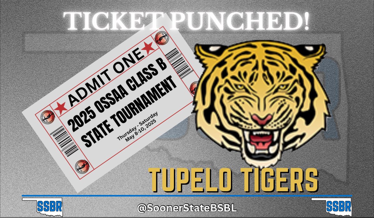 𝐓𝐈𝐂𝐊𝐄𝐓 𝐏𝐔𝐍𝐂𝐇𝐄𝐃! 🎟️ 

Tupelo goes into Roff and comes back through the loser’s bracket to punch their ticket to the Class B State Tournament

vs Big Pasture, 16-2 &amp; 20-6
vs Roff, 1-2, 2-1, &amp; 15-1

#OKPreps