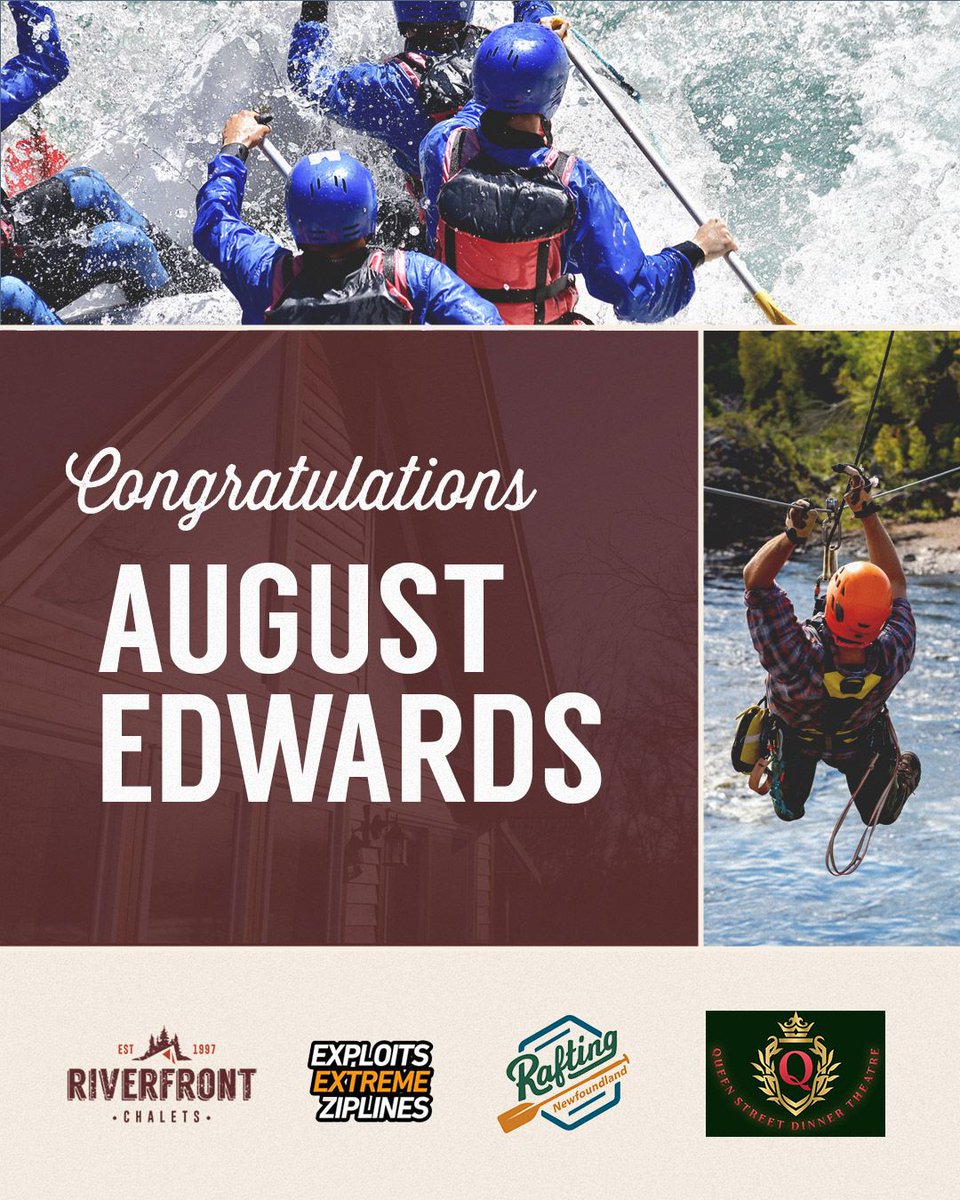 RiverfrontNL's tweet image. We Have a WINNER! 🎉

Congratulations to August Edwards, the lucky winner of our Spring GIVEAWAY!🌼

A huge THANK YOU to our amazing partners, Rafting Newfoundland, Exploits Extreme Ziplines, and Queen Street Dinner Theatre!🌊🌲

#SpringGiveaway #RiverfrontChalets