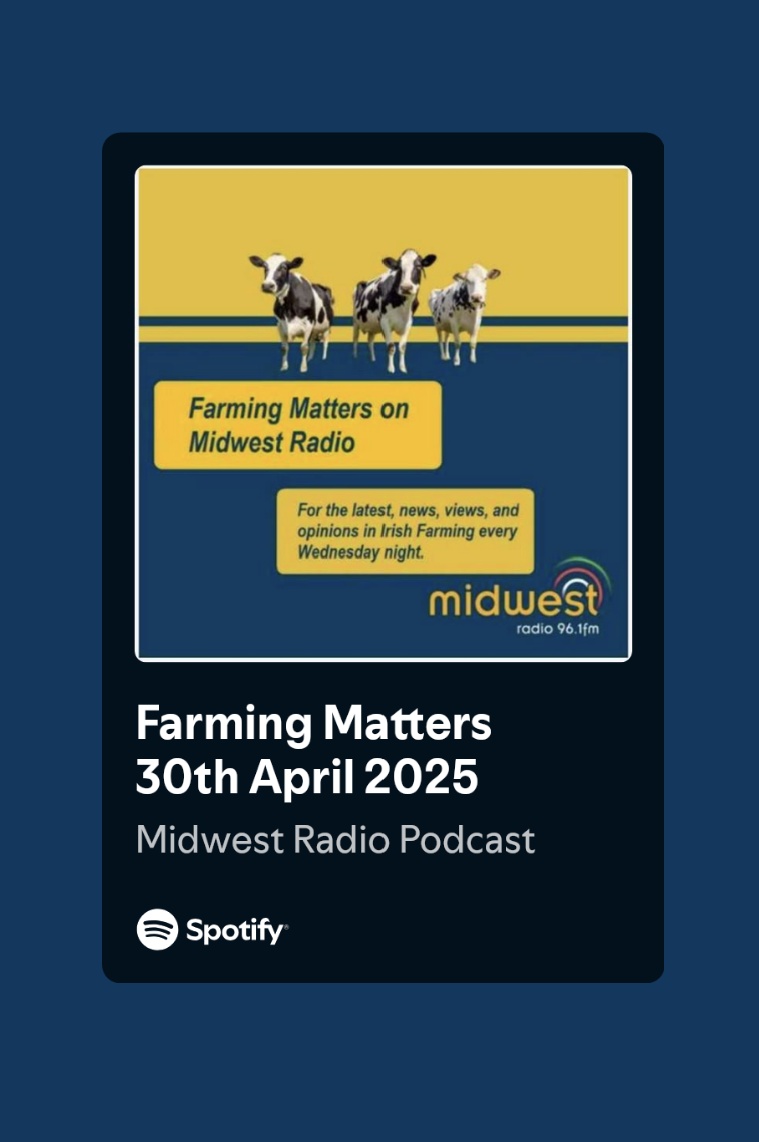 Farming Matters <a href="/radiomidwest/">Mid West Radio</a> this week
<a href="/Brendangolden5/">Brendan golden</a> spoke beef prices, GAEC2 &amp; upcoming <a href="/IFAmedia/">Irish Farmers' Association</a> CAP Conference. Vincent Kearney of VK recycling covers this year's <a href="/IFFPG/">IFFPG</a> farm plastic centres &amp; <a href="/teagascmayo/">@TeagascMayo</a>
spoke to <a href="/KevinoHanlon12/">Kevin o Hanlon</a> on clover and MSS.

open.spotify.com/episode/4SFDQZ…