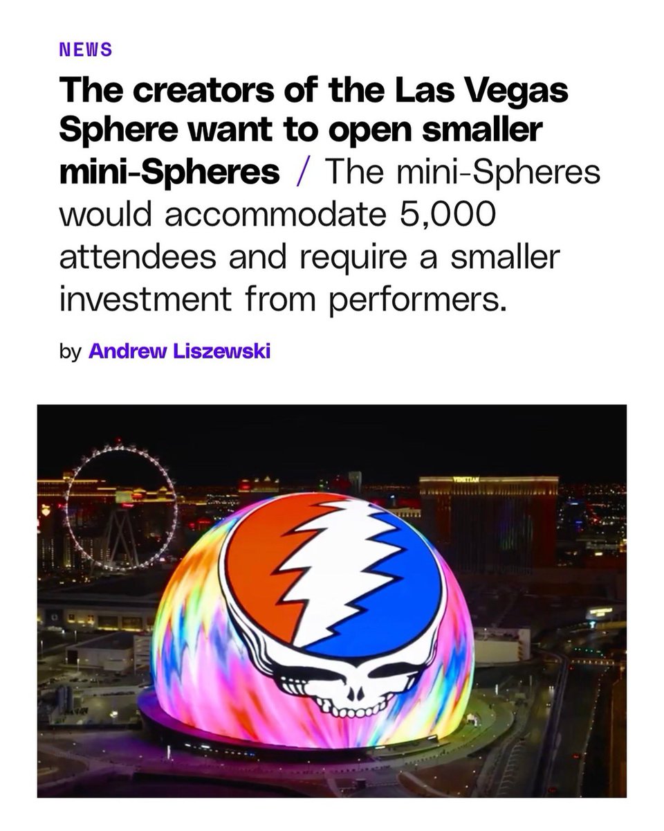 Sphere Entertainment is currently working on a design for mini-Spheres with a capacity of about 5,000 people, the company’s Executive Chairman and Chief Executive Officer, James Dolan, told analysts during an investment call, according to a report by AV Magazine. The Las Vegas