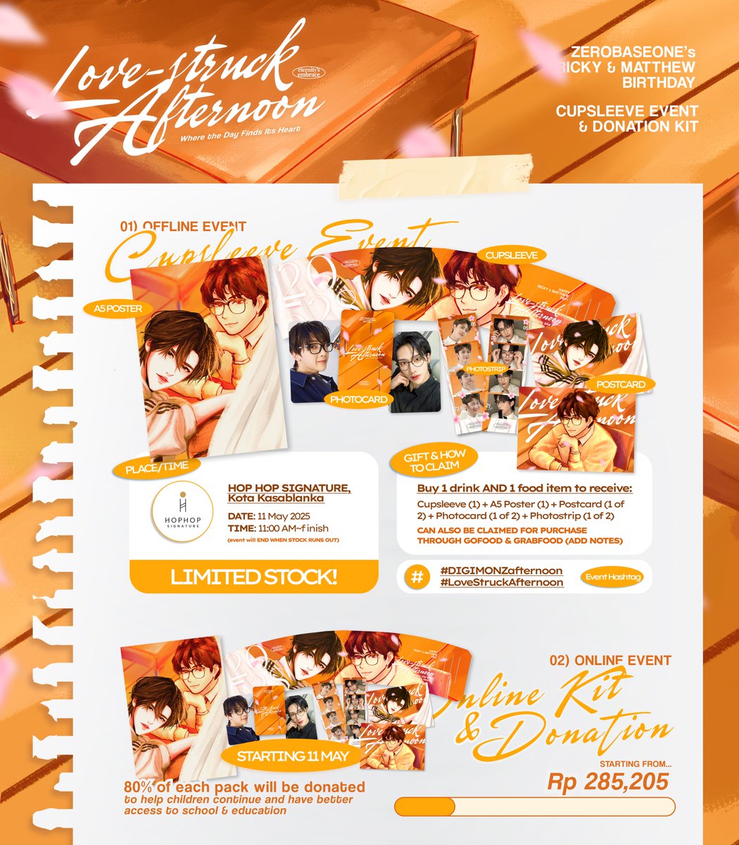 Love-struck Afternoon

#ZB1 RICKY &amp; MATTHEW
birthday cupsleeve event
&amp; online donation kit

Sun, 11 May 2025
<a href="/signaturehophop/">HopHop Signature</a>, Kota Kasablanka
[11:00~finish]

ONLINE Donation Kit
💌 form.jotform.com/eternitysembra…

#SEOKMATTHEW #RICKY #석매튜 #리키
#ソクマシュー  #リッキー #沈泉锐