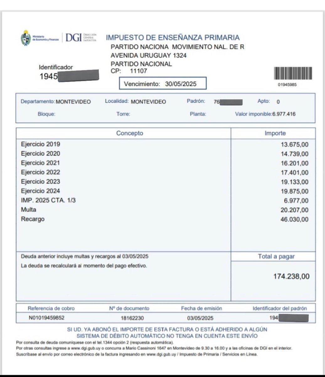 AlfTuitea's tweet image. 🔥 La Casa de los Lamas del Partido Nacional debe 174.000$ de impuesto primaria, no pagan desde 2018.