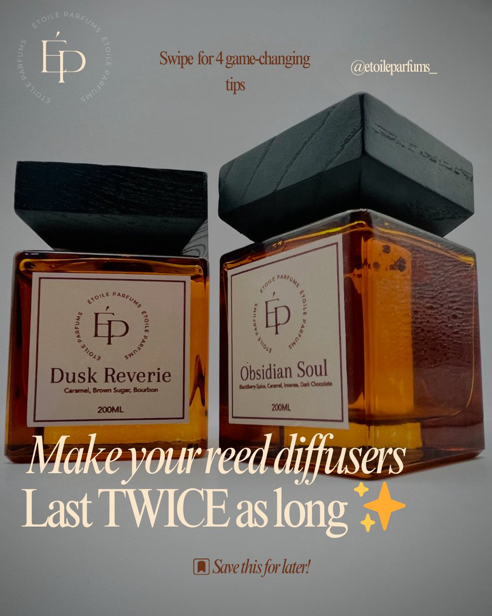 EtoileParfums's tweet photo. Your home’s signature scent doesn’t have to be a luxury that disappears too quickly 🏡✨

These few hacks will make your reed diffusers last TWICE as long without sacrificing that perfect ambiance.

#diffusertips #homedecor #etoileparfums #etoilemoments💐 https://t.co/k2OvyxuGt6