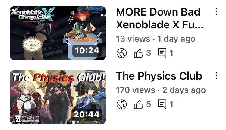 I was expecting the Xenoblade video to sabotage the ZZZ video, but it looks to be the other way around. Guess I’ll have to make more ZZZ content after all 🙃
