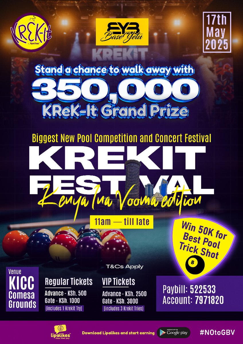 You asked for it, and the KREKIT FESTIVAL is here!!

Mark your calendars for the 17th of May, 2025 when the show goes down at the KICC, Comesa Grounds.

Come one, come all for the fun and the amazing prizes!