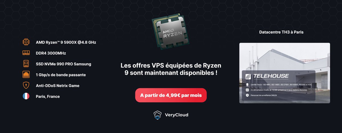 🎉 Nos offres VPS Ryzen sont désormais disponibles !
Profitez de VPS performants à faible coût, hébergés à Paris (France) chez TH3, avec une faible latence garantie.
🔗 Découvrez nos offres : verycloud.fr/vps/ryzen

Bon week-end à tous !
