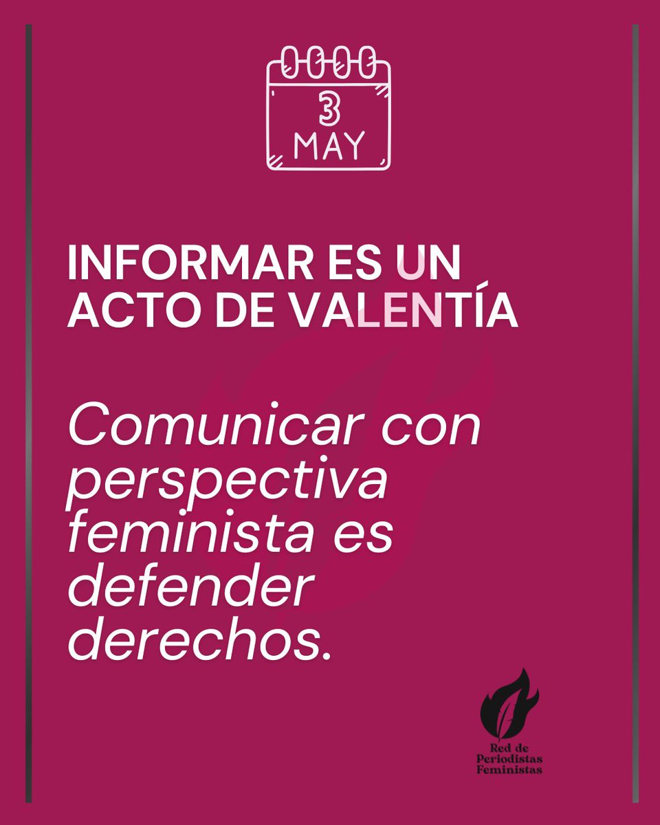 #DíaDeLaLibertadDePrensa Las periodistas y comunicadoras feministas abren caminos de verdad y dignidad en contextos de retroceso democrático. Defenderlas es defender la libertad de prensa y la democracia con igualdad.

#3deMayo #LibertadDePrensa #PeriodismoPorLaDemocracia