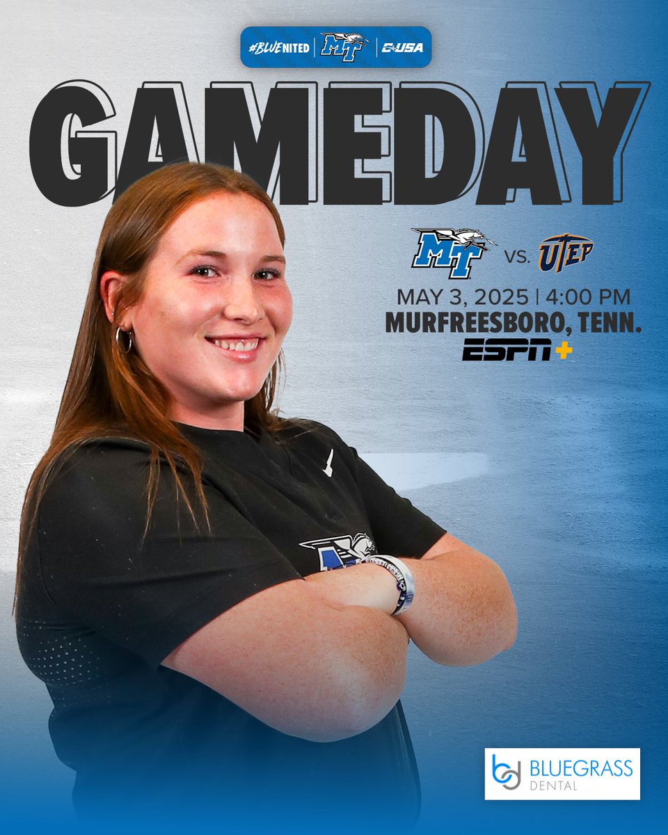 SENIOR DAY IS HERE 😃

🆚 UTEP
⏰ 4:00 pm
🏟️ Blue Raider Softball Field
📺 goblueraiders.co/SB-Stream
📊 goblueraiders.co/SB-Stats
🎟️ goblueraiders.co/SB-Tickets

#BLUEnited | ⚡️⬆️