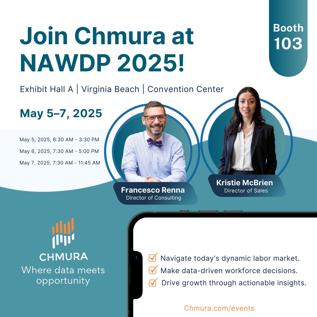We're excited to announce that Chmura Economics &amp; Analytics will be attending the NAWDP 41st Annual Conference!

Join us at Booth 103 in Exhibit Hall A at the Virginia Beach Convention Center, Virginia Beach, VA.