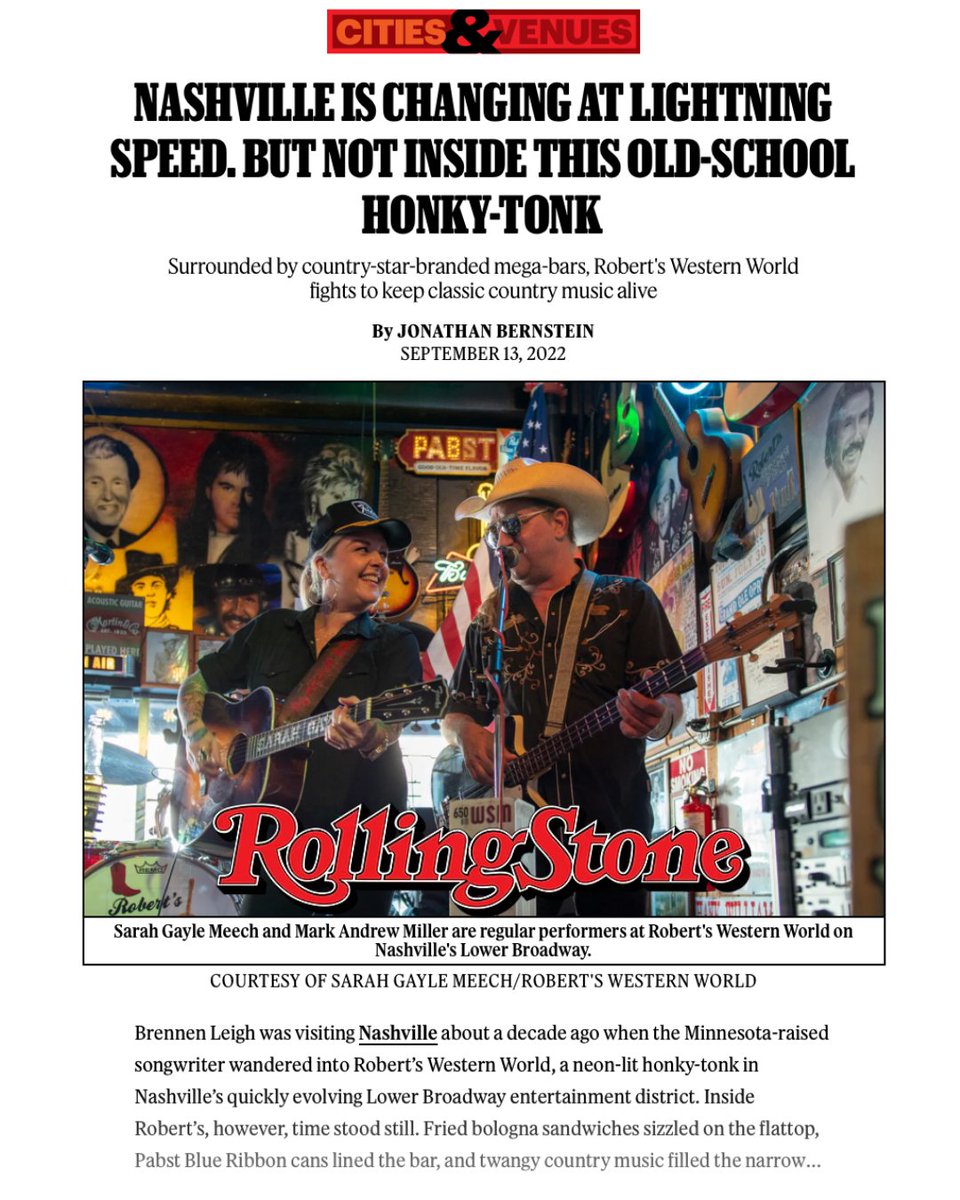 🎸 “Robert’s Western World serves as a stubborn symbol of history and traditionalism…” - Rolling Stone

We’re not just another stop on Broadway — we’re the soul of it. #RollingStone #HonkyTonk #TraditionalCountry