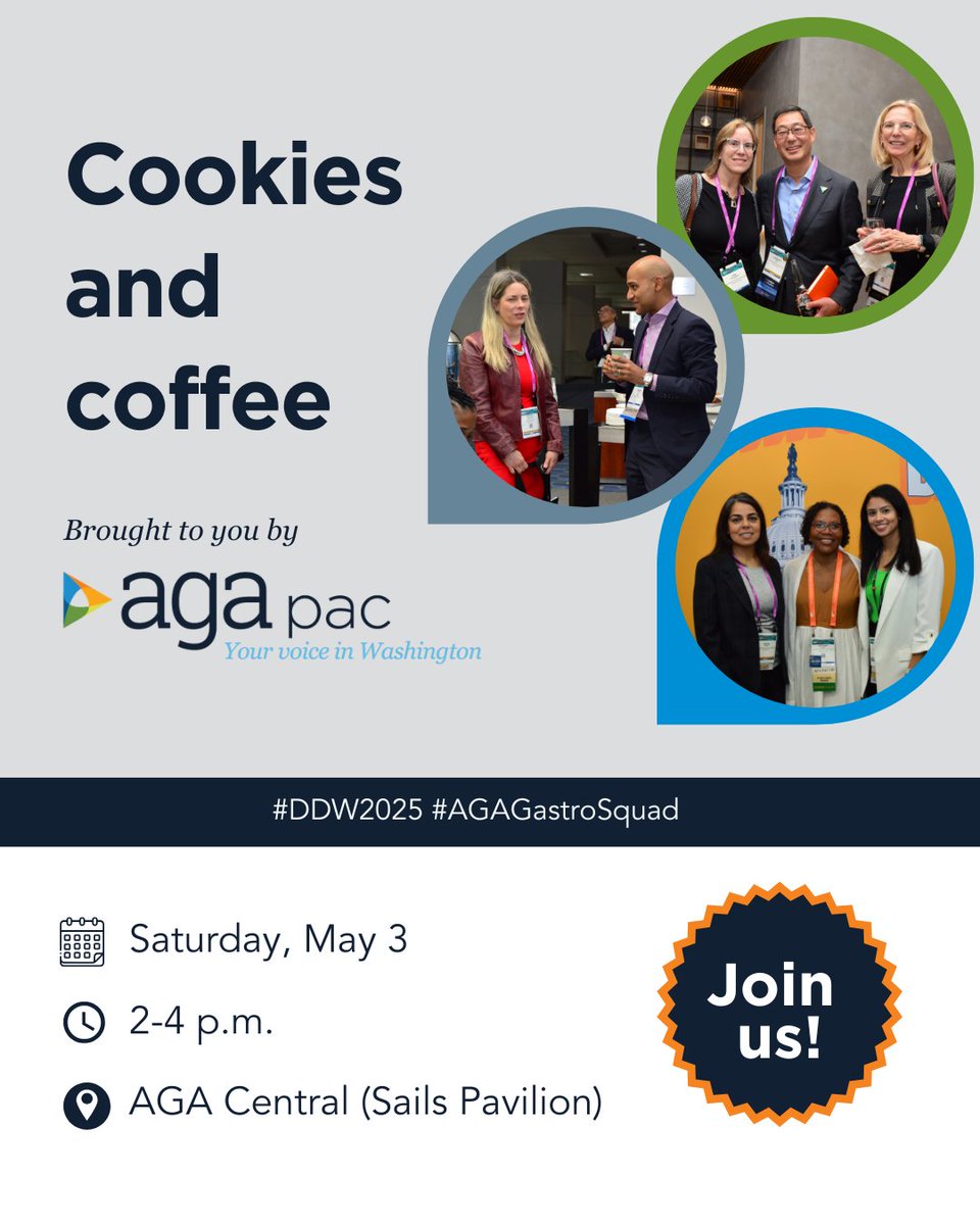 American Gastroenterological Association (AGA) (@amergastroassn) on Twitter photo AGA Central is your home for learning & networking at #DDW2025! Here are 3️⃣ can’t miss events happening Saturday:
👉🏽 Gut checks & bold bets w <a href="/virgosvs/">Virgo</a>' <a href="/MattZschwartz/">Matt Schwartz</a> & <a href="/Pandora_Health/">Pandora Health</a>'s <a href="/MccutchenDr/">Dr. Aja Mccutchen</a>
👉🏽 #EoE case study session
👉🏽 Cookies 🍪 & coffee ☕️ brought to you by AGA PAC AGA Central is your home for learning & networking at #DDW2025! Here are 3️⃣ can’t miss events happening Saturday:
👉🏽 Gut checks & bold bets w <a href="/virgosvs/">Virgo</a>' <a href="/MattZschwartz/">Matt Schwartz</a> & <a href="/Pandora_Health/">Pandora Health</a>'s <a href="/MccutchenDr/">Dr. Aja Mccutchen</a>
👉🏽 #EoE case study session
👉🏽 Cookies 🍪 & coffee ☕️ brought to you by AGA PAC
