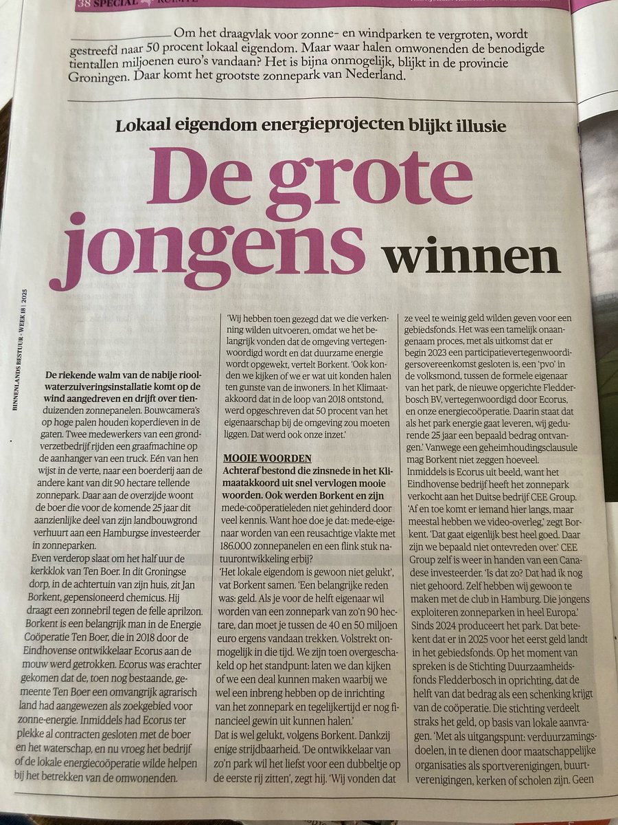 Burgercooperaties komen er ook achter dat ‘de grote jongens’ winnen. Natuurlijk! ‘De grote jongens’ hebben dit verzonnen! Speel lokale gemeenschappen tegen elkaar uit; mooi excuus voor lokale politici om de draagvlak- en participatiediscussie te vermijden. Iedereen verliest en: