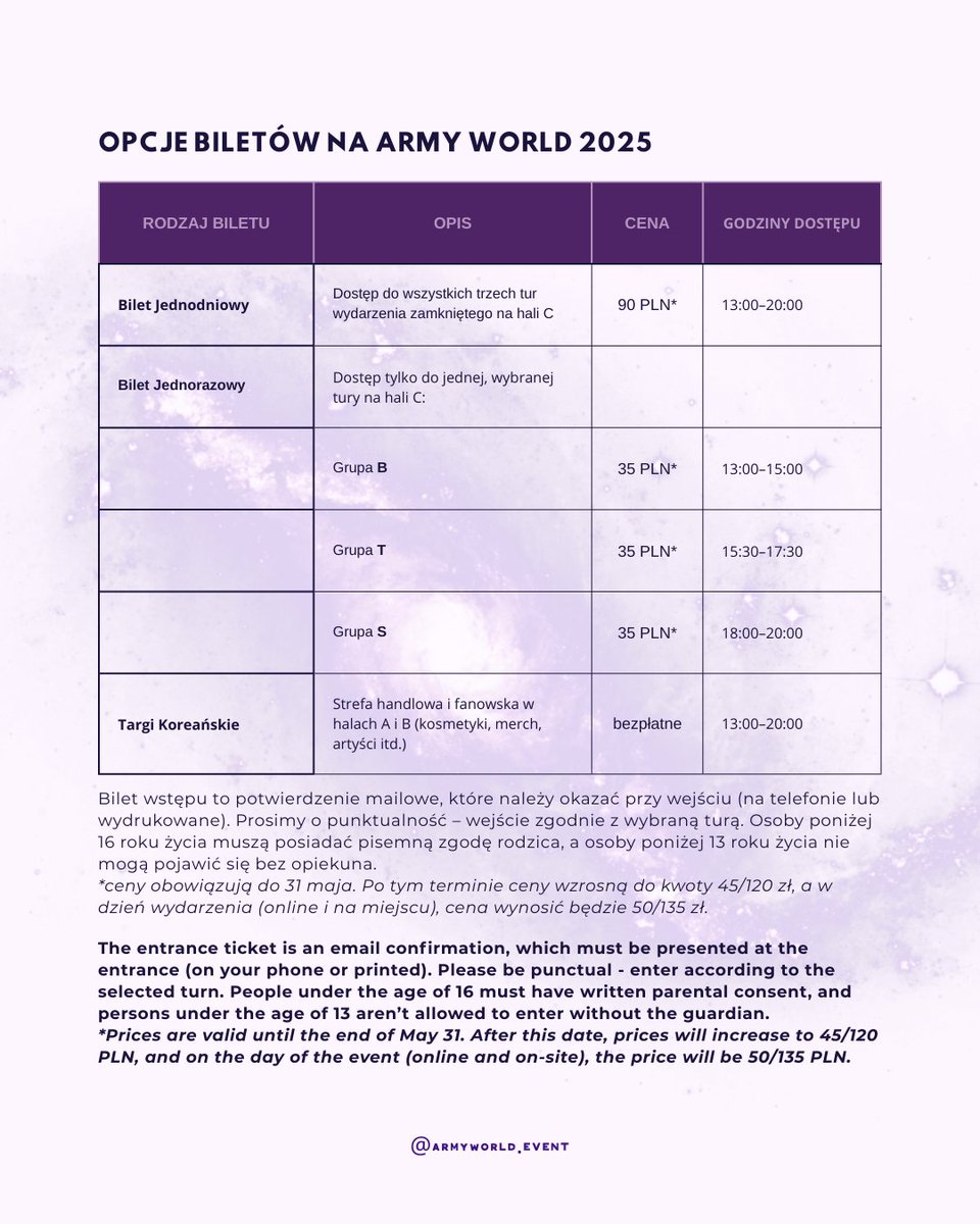 armyworld_event's tweet photo. Kochani to już dziś! Bilety na event zamknięty ARMY WORLD Dostępne! 💜✨ Bilety dostępne w sprzedaży na https://t.co/DMMvtVEvAa
Z kim się widzimy w lipcu ? 🎆
#ARMYWORLD #BTS #ARMYPolska #EXPOXXI #BTSEvent #BTSArmy #ARMY https://t.co/CiIPQ4pzvD