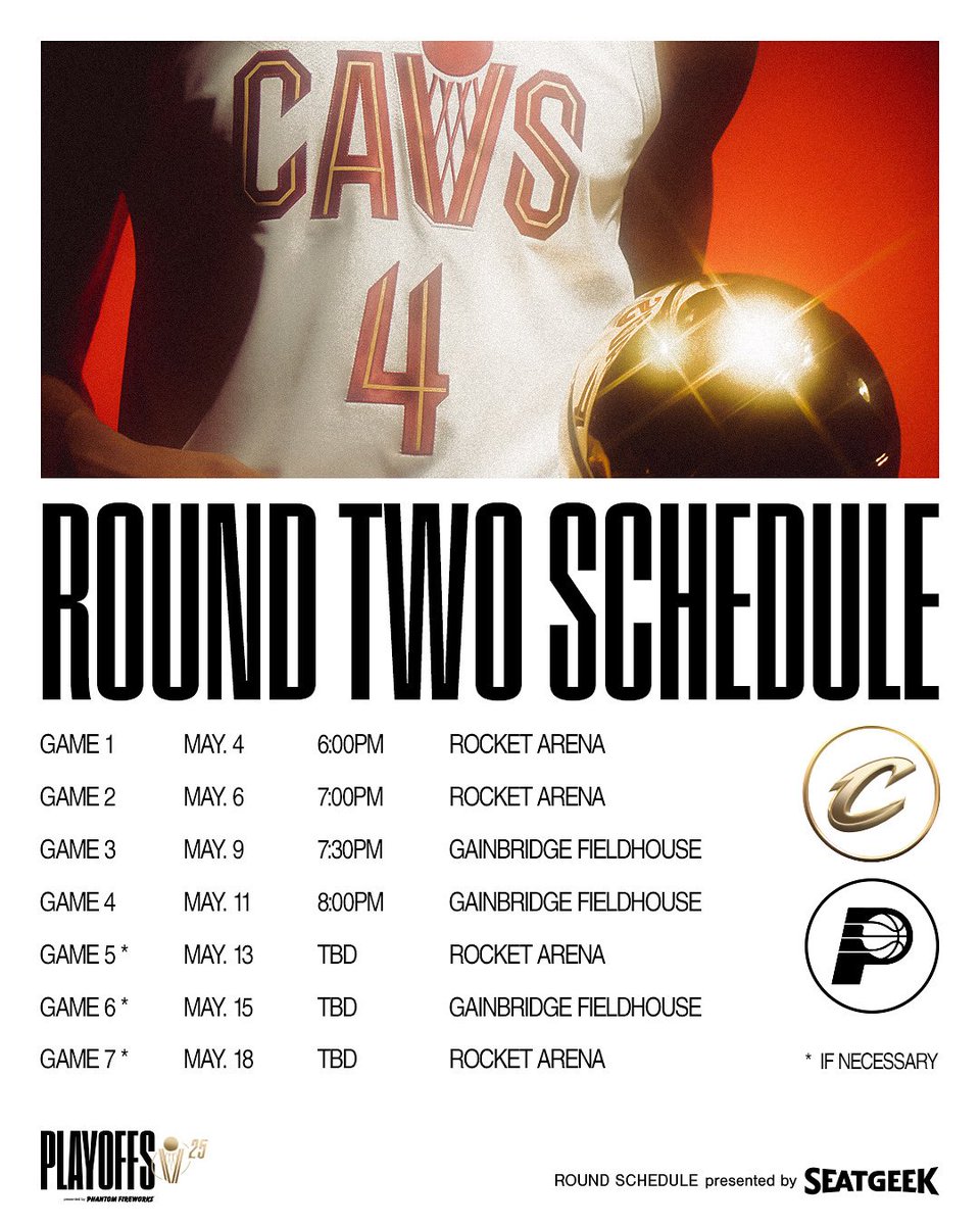 ROUND TWO SCHEDULE IS HERE.

TICKETS: cavs.com/tickets

@seatgeek | #LetEmKnow