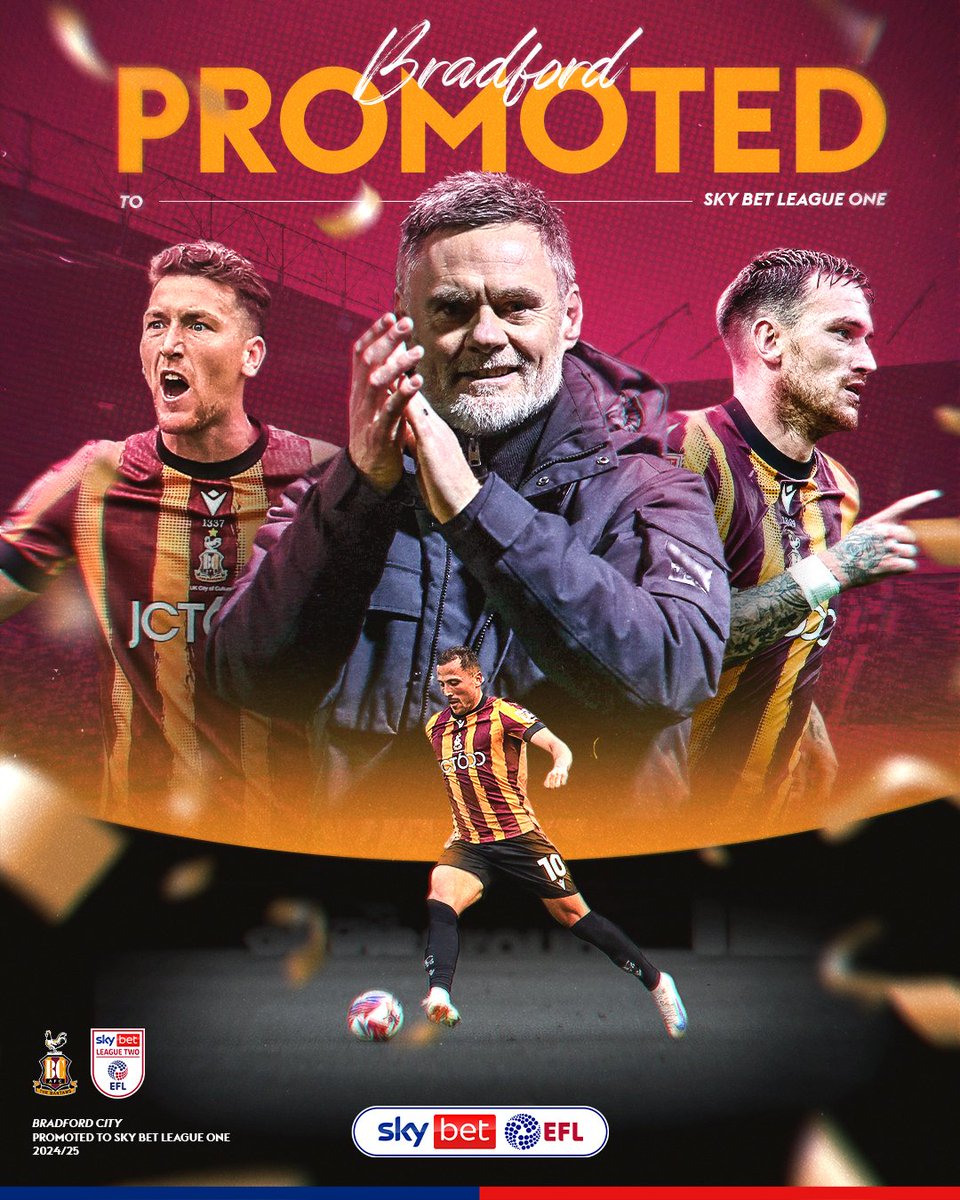 SkyBet's tweet photo. 𝗨𝗣 𝗧𝗛𝗘 𝗖𝗛𝗜𝗖𝗞𝗘𝗡𝗦 🐔

@officialbantams win it the 96th minute to secure promotion to League One! 📈

Absolute SCENES at Valley Parade 🏟️ #BCAFC https://t.co/zCoJmEa4Of