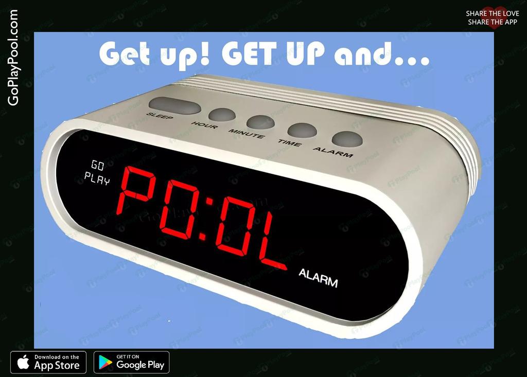 GoPlayPool's tweet photo. Time to ⏰️ - Get up &amp; get going 💪 
Time to go play pool 💯 🎱 😎 
#getup #wakeup #clock #rise #shine #pooltime #poolhalls #poolrooms #pool 
#goplaypool 
#goplaypoolapp https://t.co/yhvZcjJjrG