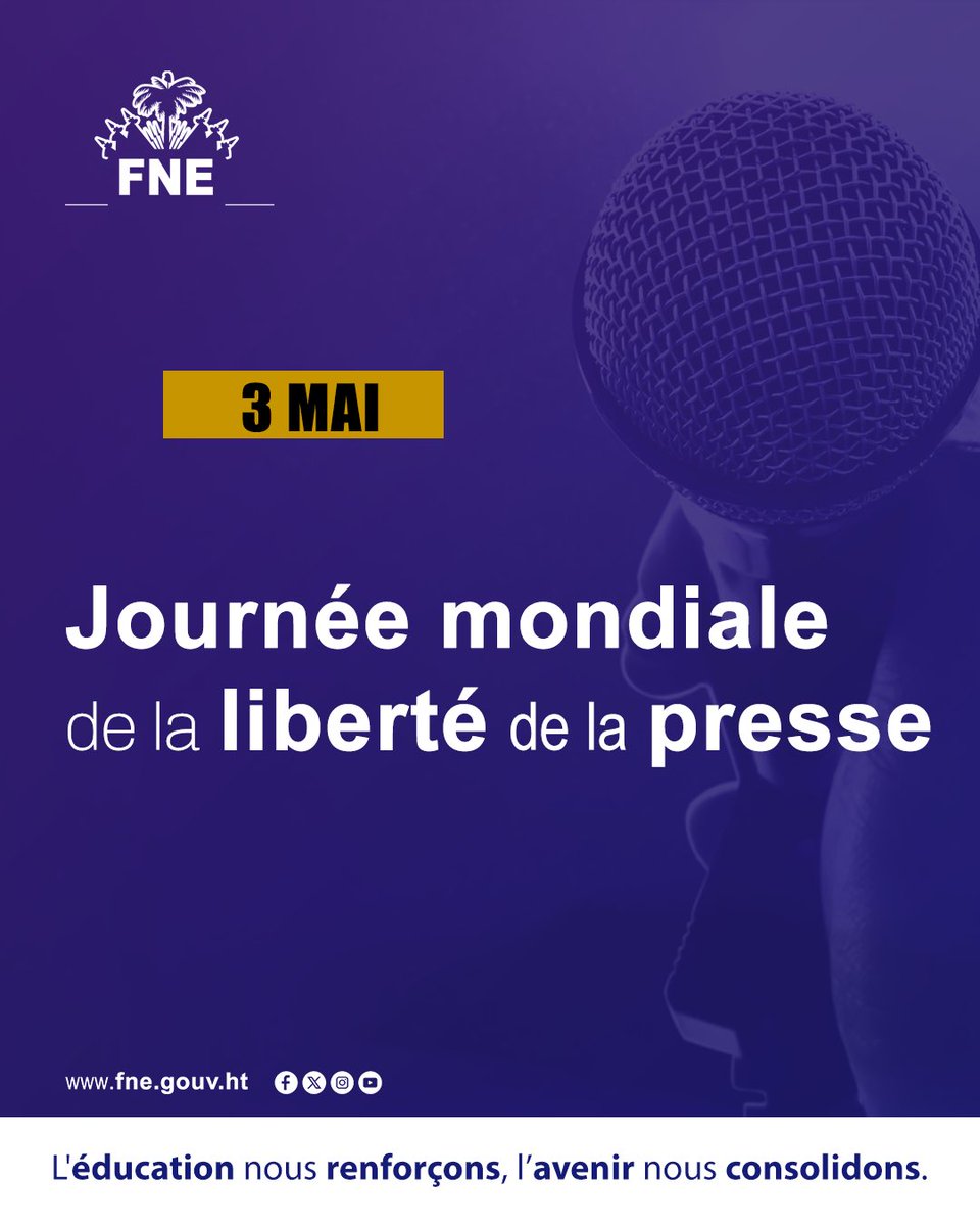 Le FNE rend hommage aux sentinelles de la vérité. Une presse libre éclaire les consciences, soutient l’éducation et consolide la démocratie. #3Mai #LibertéDeLaPresse #FNE #Haiti