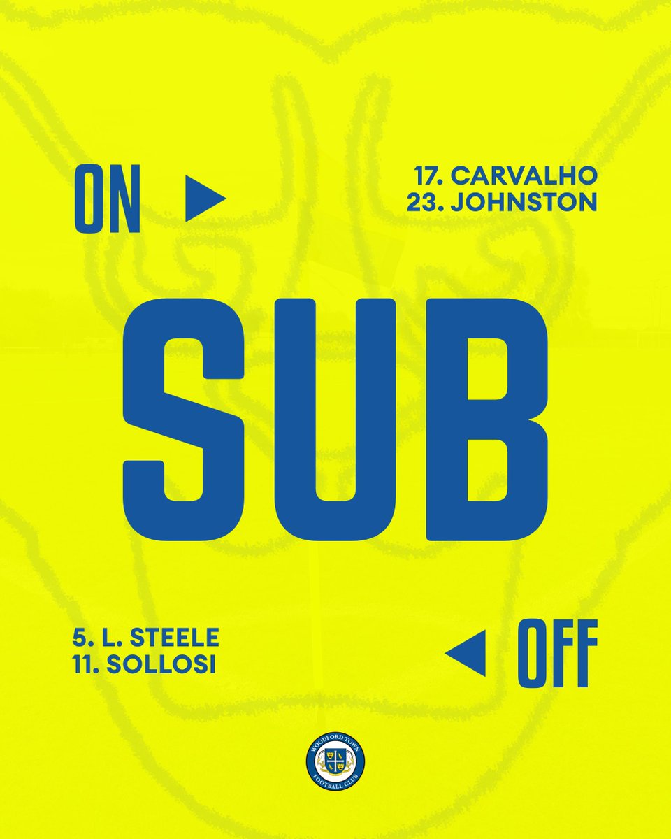 77’ | Our final changes…

🔵 1-0 🪵 // #WoodfordTown #COYW // #ESL