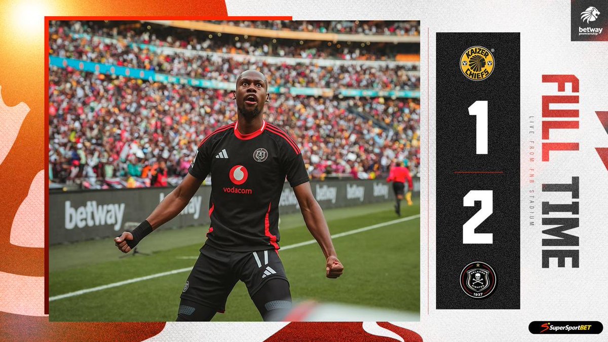 orlandopirates's tweet image. ☠️ FT | @KaizerChiefs 1 - 2 @orlandopirates 

🥅 Makgopa 24&apos;, Mofokeng 68&apos;

⚫⚪🔴⭐
#MatchDay
#OrlandoPirates
#OnceAlways