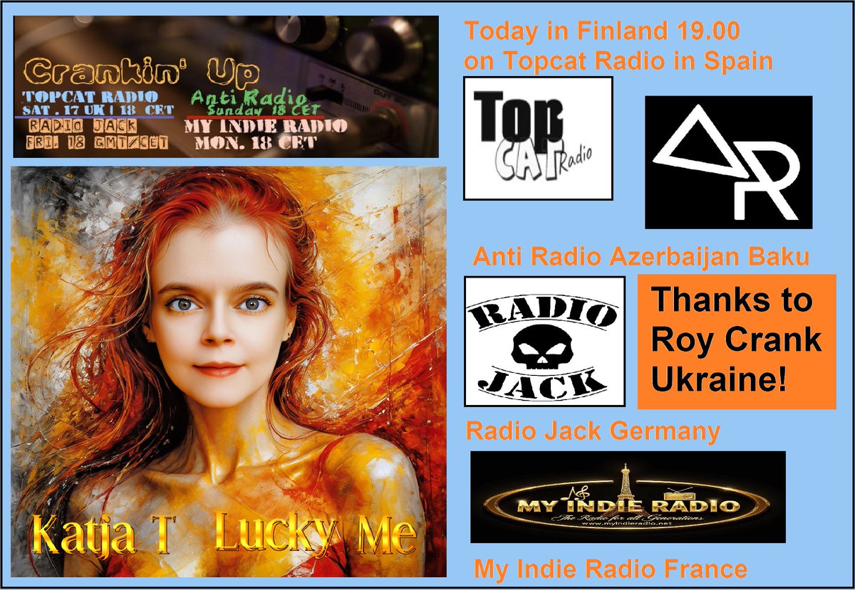 Katja T (@katjatsinger) on Twitter photo I'm grateful. 💝🎤 My song Katja T - Lucky Me will be played this evening on 4 channels in Spain, Azerbaijan, Germany and France in the Crankin' Up show by <a href="/RoyCrank/">Roy Crank</a> Ukraine. Thank you so much Roy, <a href="/Topcatradio1/">Topcatradio</a>, <a href="/antiradionet/">Anti Radio</a>, <a href="/RadioJack4/">Radio Jack</a> and <a href="/my_indie_radio/">My Indie Radio 📻</a>! 💖 I'm grateful. 💝🎤 My song Katja T - Lucky Me will be played this evening on 4 channels in Spain, Azerbaijan, Germany and France in the Crankin' Up show by <a href="/RoyCrank/">Roy Crank</a> Ukraine. Thank you so much Roy, <a href="/Topcatradio1/">Topcatradio</a>, <a href="/antiradionet/">Anti Radio</a>, <a href="/RadioJack4/">Radio Jack</a> and <a href="/my_indie_radio/">My Indie Radio 📻</a>! 💖