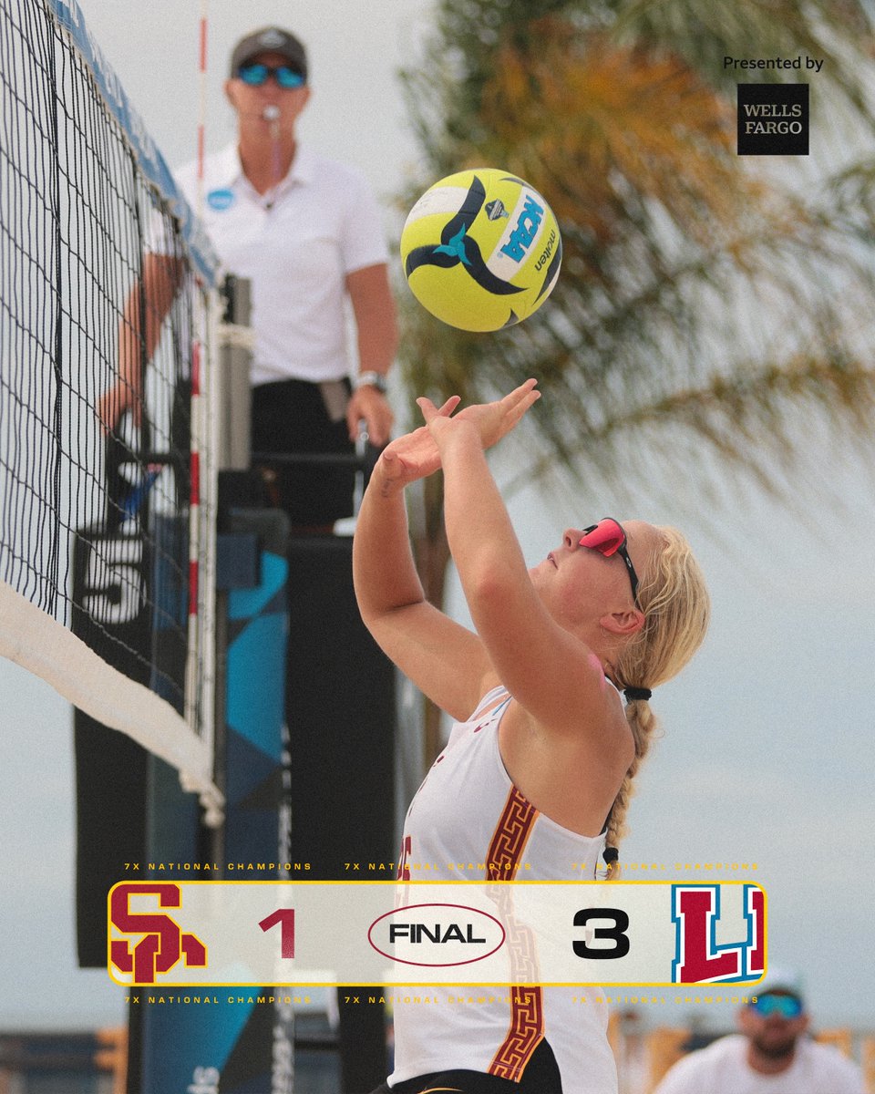 📊 FINAL: [4] No. 4 Loyola Marymount def. [5] No. 5 USC, 3-1, in the quarterfinals of the #NCAABeachVB championship in Gulf Shores, Ala.

#FightOn ✌️🏐🏆 #USCBeach 
   𝗧𝗛𝗘 𝗣𝙇𝘼𝗖𝗘 𝗧𝗢 𝗕𝗘.