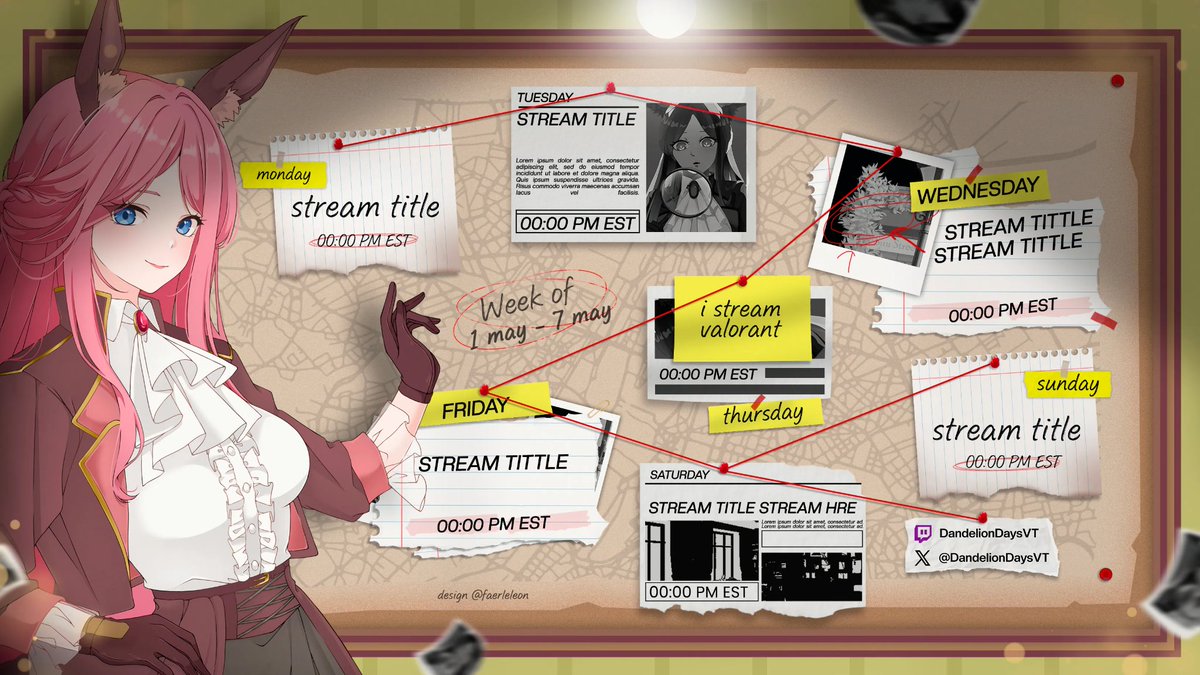 faerleleon1's tweet image. Commission work🎨
Stream Schedule design for @DandelionDaysVT 🔍🐴

VGen commissions are open! Let’s bring your creative ideas to life — hit me up! 🔥❤️
vgen.co/Faerleleon

#VGen #VGenComm