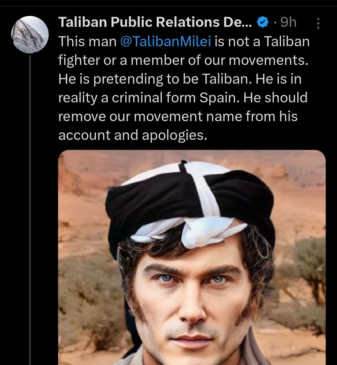 therealbuni's tweet photo. Los talibanes de verdad le pidieron a taliban de miller que se cambie el nombre
Y a cambio le dan un viaje todo pagado a afganistan para conocerse  kjjj
Jugado https://t.co/nt98zwtcpb