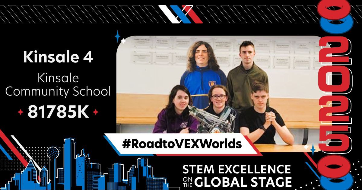 VEX Robotics Ireland (@vexroboticsie) on Twitter photo With just 3 days left until the start of #VEXWorlds, lets introduce V5RC team 81785K - Kinsale 4 from <a href="/KinsaleComSch/">Kinsale Community School</a> from Kinsale, Co. Cork 🙌
This High school team shone bright at #VEXIrelandNationals and were awarded the Judge's Award as well as ranking highly in Skills 🏆✨ With just 3 days left until the start of #VEXWorlds, lets introduce V5RC team 81785K - Kinsale 4 from <a href="/KinsaleComSch/">Kinsale Community School</a> from Kinsale, Co. Cork 🙌
This High school team shone bright at #VEXIrelandNationals and were awarded the Judge's Award as well as ranking highly in Skills 🏆✨