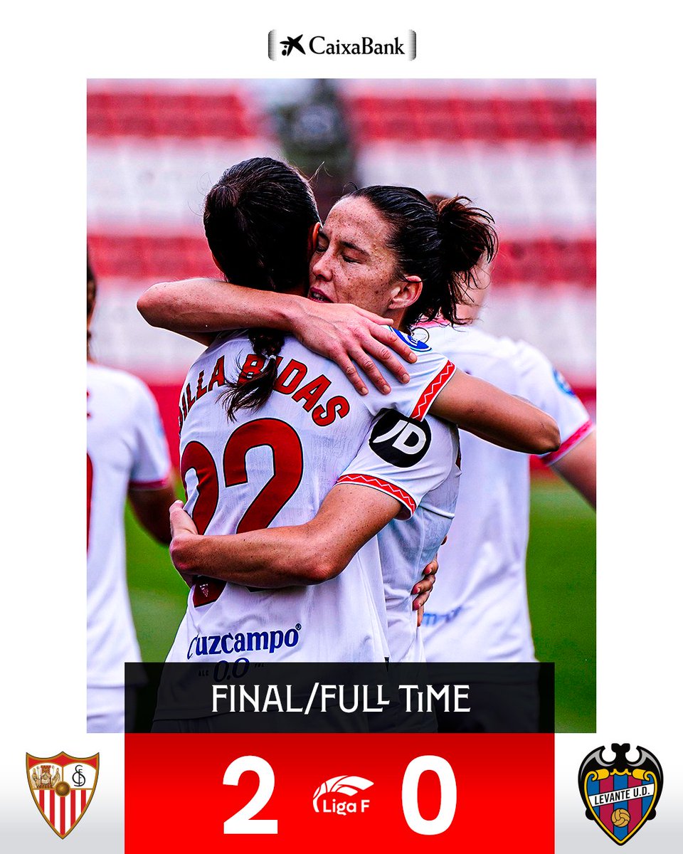 FINAL | Sobresaliente victoria y nueva portería a cero para las nervionenses en la antepenúltima jornada de la <a href="/LigaF_oficial/">Liga F</a>:

🤍 2⃣-0️⃣ 🔵 #SevillaFCLevante (90+5')

#SevillaFCFem #LigaF #WeareSevilla #NuncaTeRindas