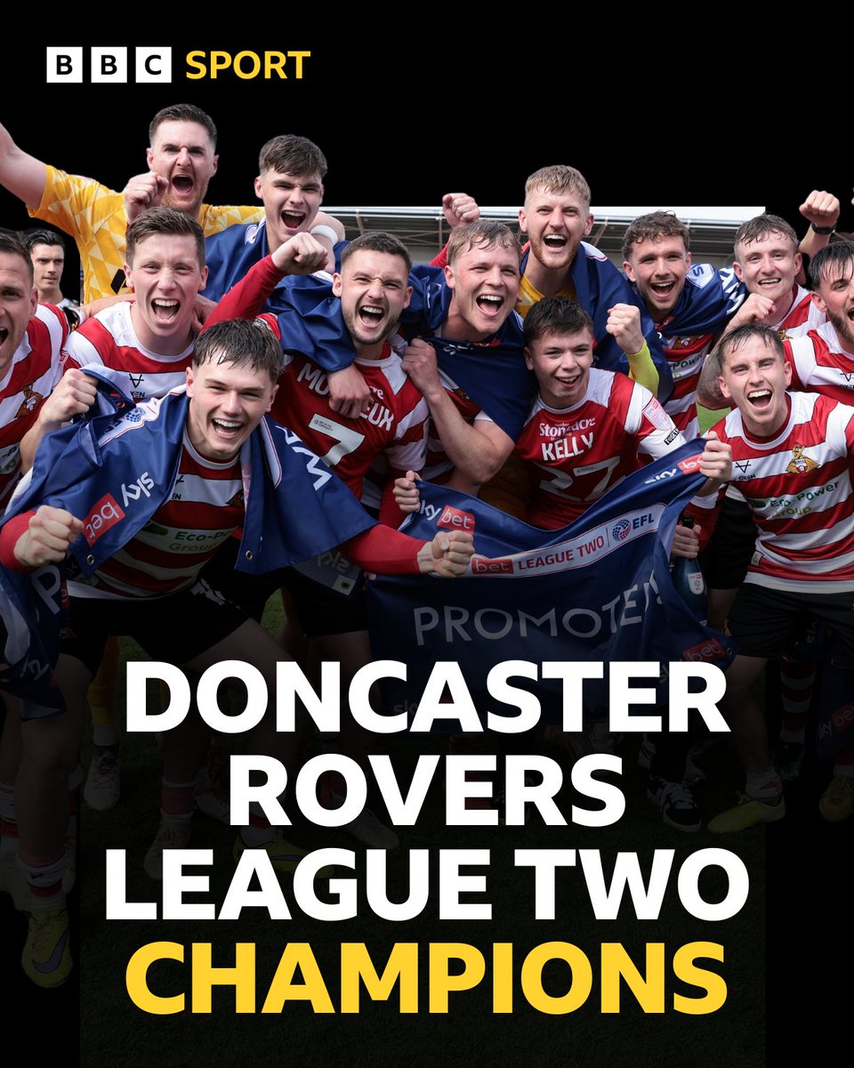 Football Heaven (@footballheaven) on Twitter photo FULL TIME: Notts County 1-2 Doncaster Rovers
π Doncaster Rovers are League Two champions!
A brace from Rob Street sees Rovers wrap up the title, winning the league by four points.
#DRFC | <a href="/BBCSheffield/">BBC Sheffield</a> FULL TIME: Notts County 1-2 Doncaster Rovers
π Doncaster Rovers are League Two champions!
A brace from Rob Street sees Rovers wrap up the title, winning the league by four points.
#DRFC | <a href="/BBCSheffield/">BBC Sheffield</a>