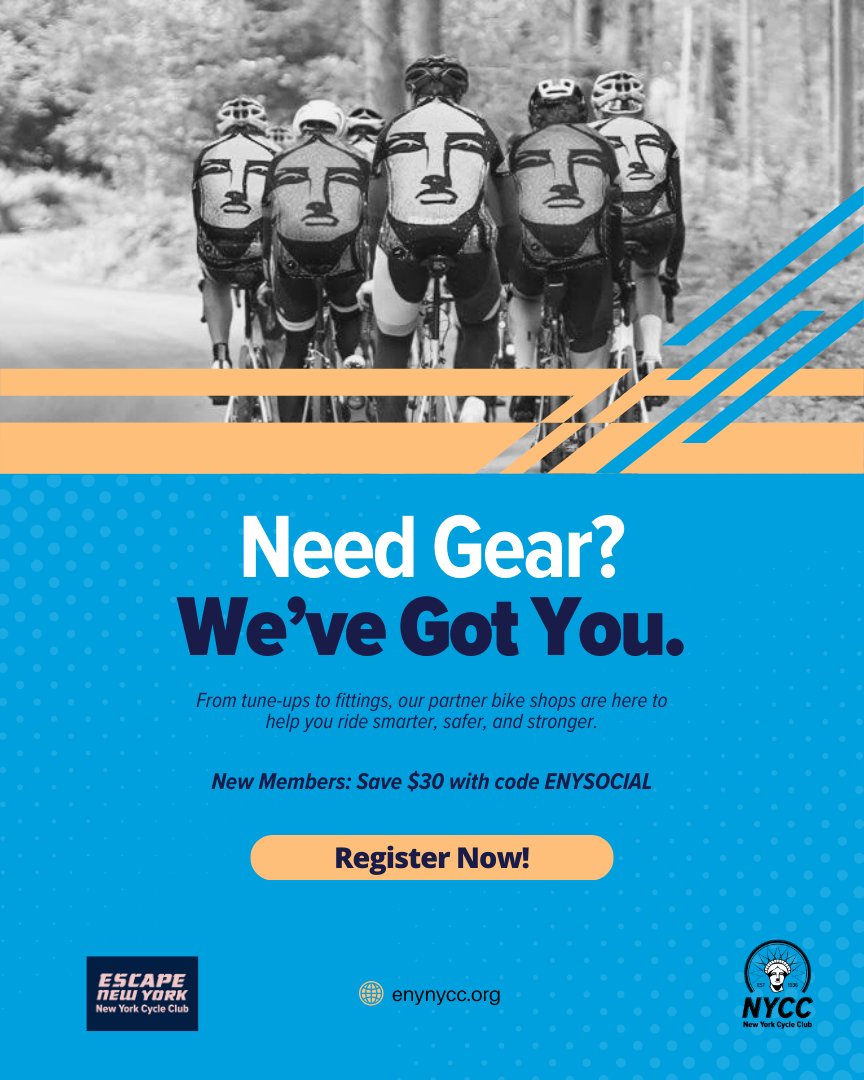 Got gear questions? We’ve got partner bike shops ready to help you gear up for the big day! 🔧 Use the code ENYSOCIAL to save $30 and receive a years membership to NYCC bit.ly/4hYCTl4  Please Share! #BikeFitMatters