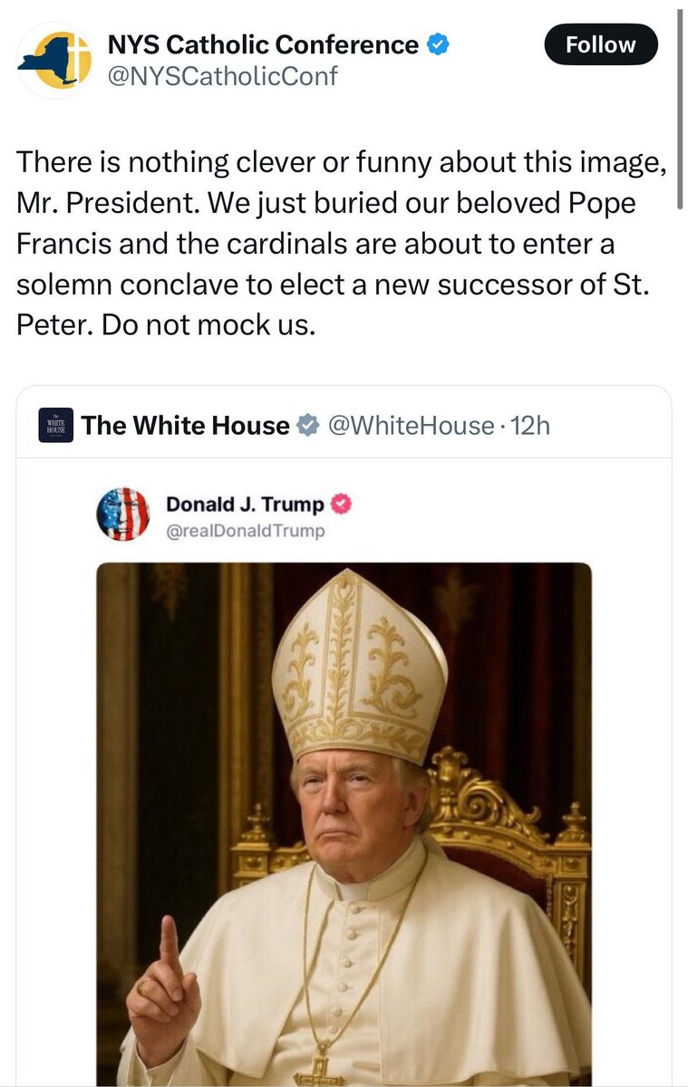 Schadenfreude is my middle name. (@1proudliberal) on Twitter photo <a href="/jamiedupree/">Jamie Dupree</a> From the New York State Catholic Bishops, who represent the collective bishops of the state.
Among them is Cardinal Dolan of NYC, who Trump appointed to his new religious liberty commission this week. <a href="/jamiedupree/">Jamie Dupree</a> From the New York State Catholic Bishops, who represent the collective bishops of the state.
Among them is Cardinal Dolan of NYC, who Trump appointed to his new religious liberty commission this week.