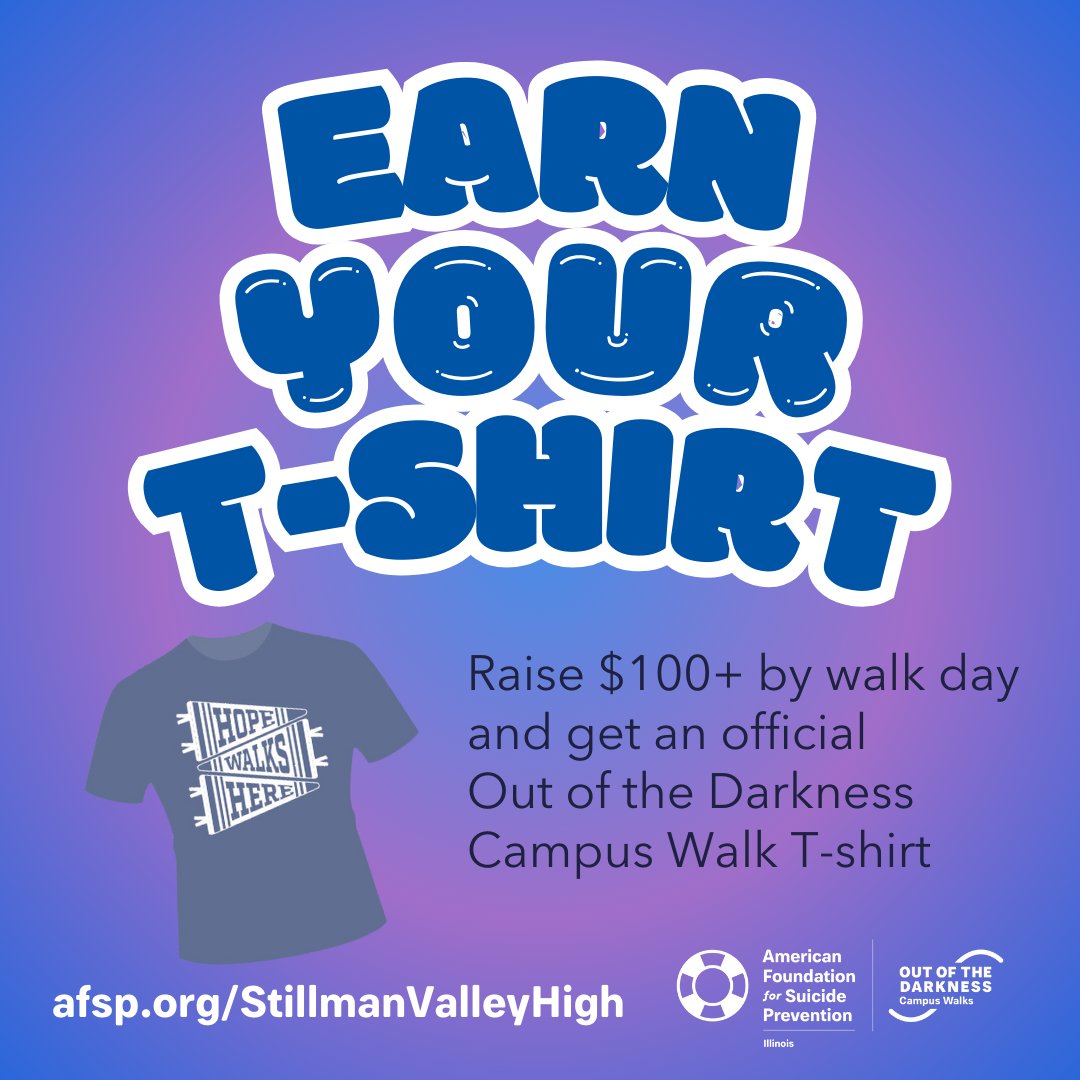 📣Good luck to the STILLMAN VALLEY HIGH SCHOOL CAMPUS WALK taking place tomorrow -- Sunday, May 4th!

📣You still have time to register! Register onsite or at afsp.org/StillmanValley…

#HopeWalksHere
#StopSuicide
#AFSPIL