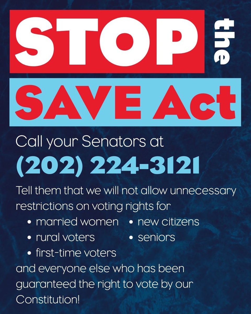The SAVE Act passed the House, and it's awaiting a vote in the Senate. This is a dangerous, unnecessary bill that will make it harder for millions of eligible Americans to vote.