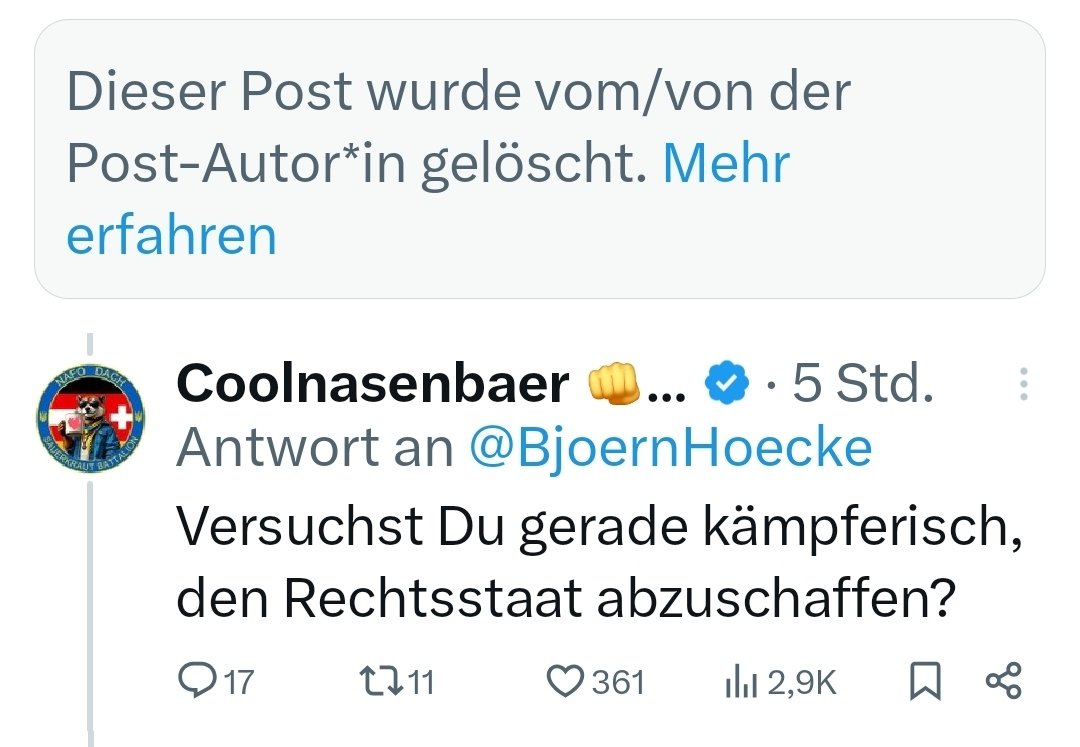 Höcke hat den Post, in dem er Mitarbeiter des BfV bedrohte, gelöscht. Hat ihn jemand gespeichert?
