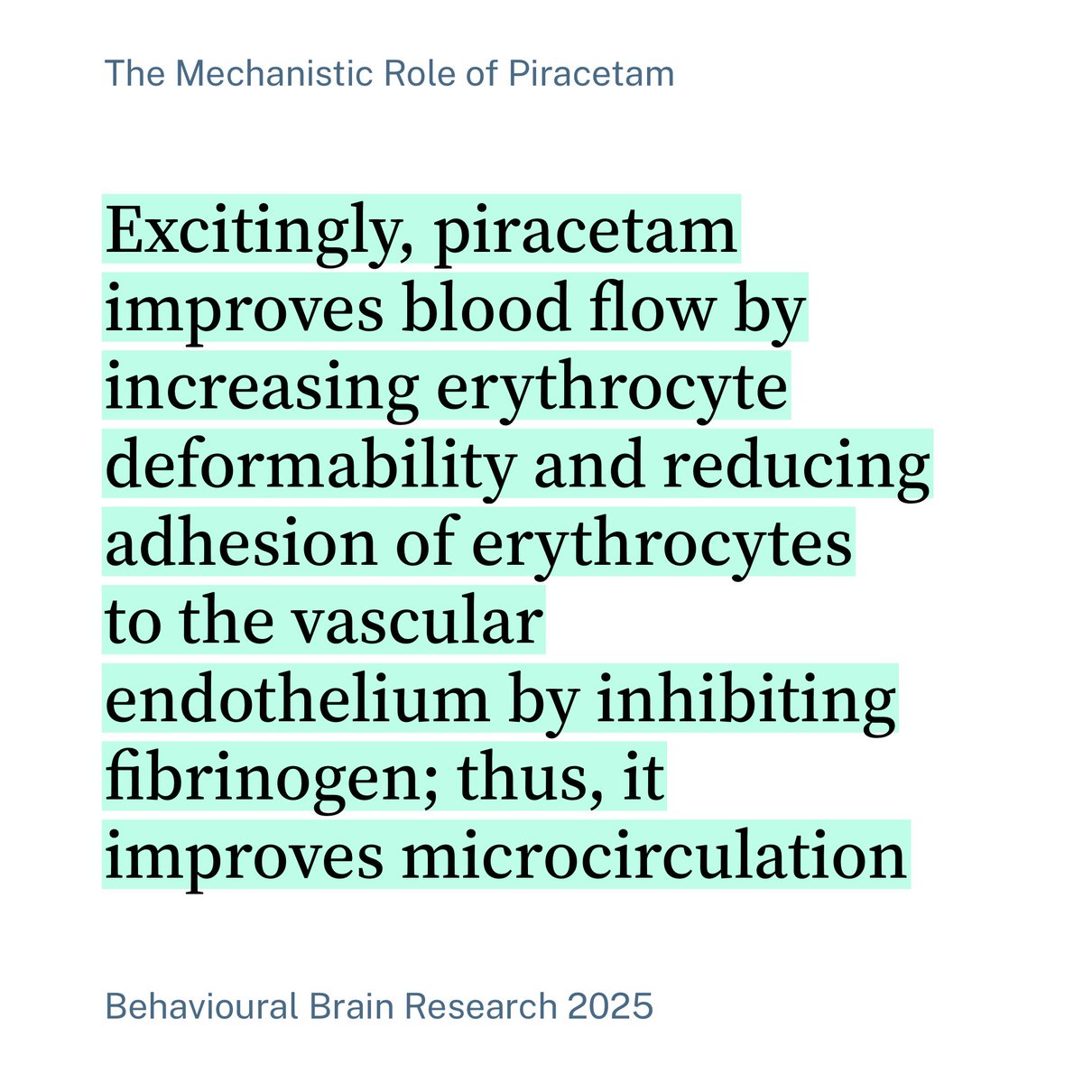 &gt; RBC capillary velocity is compromised in #MECFS
&gt; Research priorities: drugs that can improve RBC deformability

How about the classic nootropic #piracetam?

“improves blood flow by increasing erythrocyte deformability”

Behavioural Brain Research 2025
doi.org/10.1016/j.bbr.…