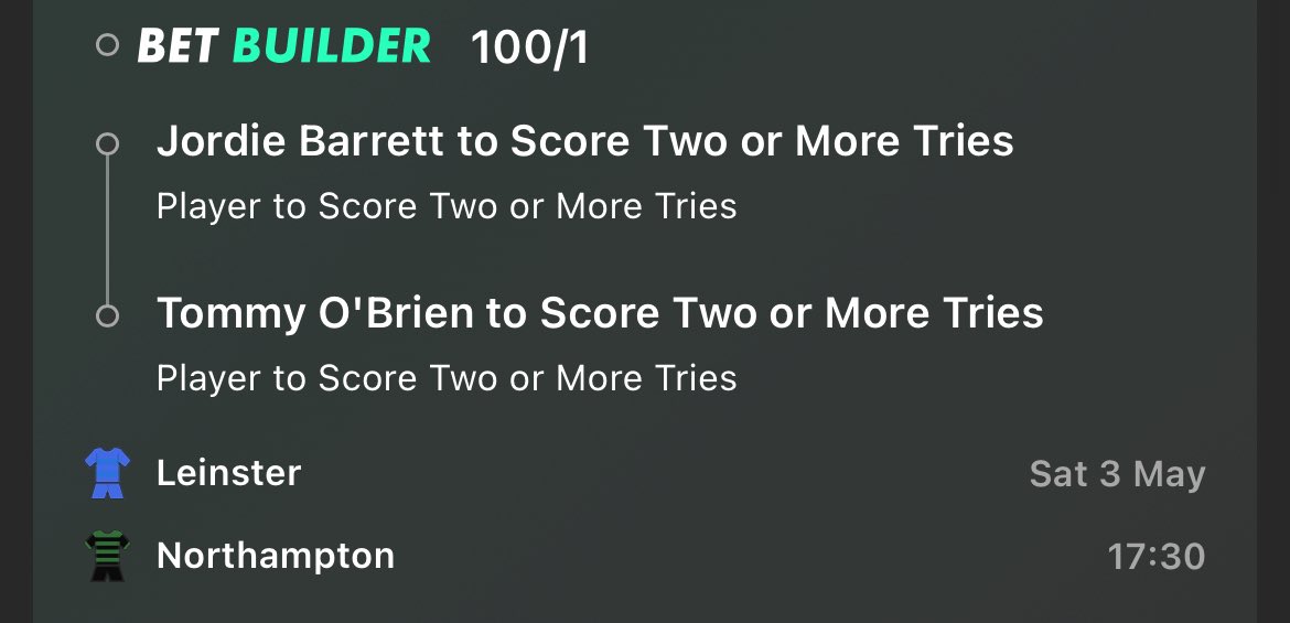 RuggerTipster's tweet photo. Post 2/2🏈

These markets are just nuts. 

Leinster to win is 1/33 

I can see lots of tries 💥 https://t.co/E7zNAAjs6W
