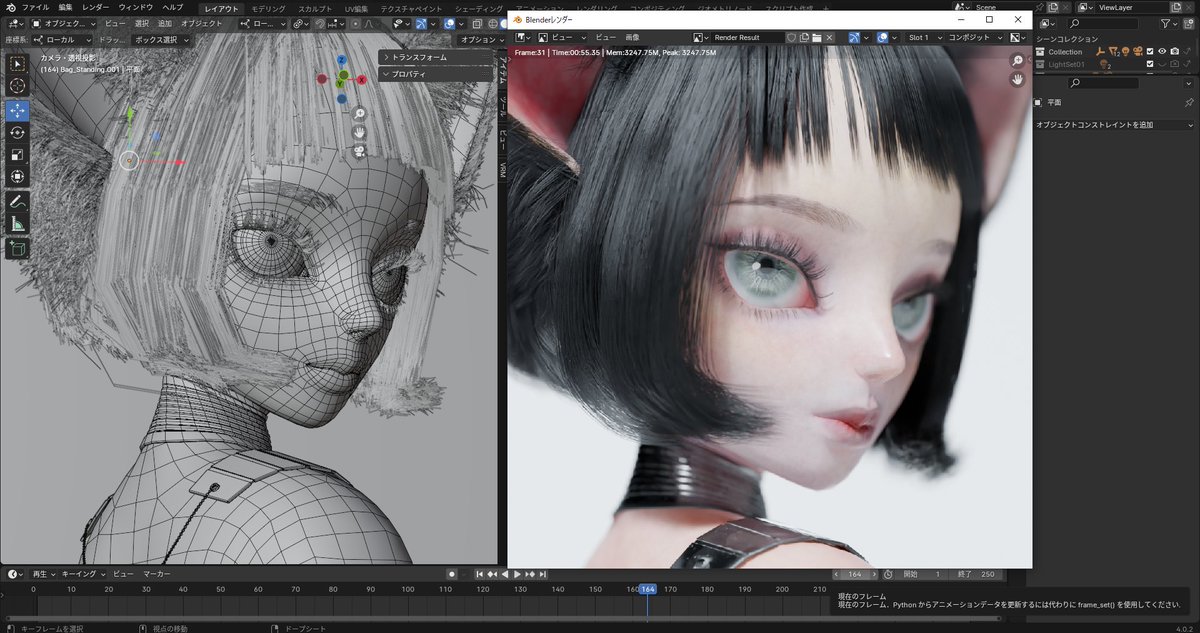 Blenderシーン内のライトとか調整してみた。諸々セッティングすればレタッチ無くてもこれくらいいけるようになるんですね。
#b3d