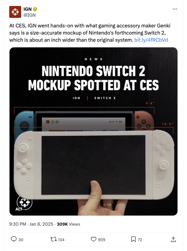 OatmealDome's tweet photo. [Switch 2]

Nintendo is suing accessory maker Genki, the company that showed off a mockup of the Switch 2 at their CES 2025 booth before the console's official reveal.

Nintendo alleges that Genki violated their trademarks. https://t.co/I0hr5G8xdm