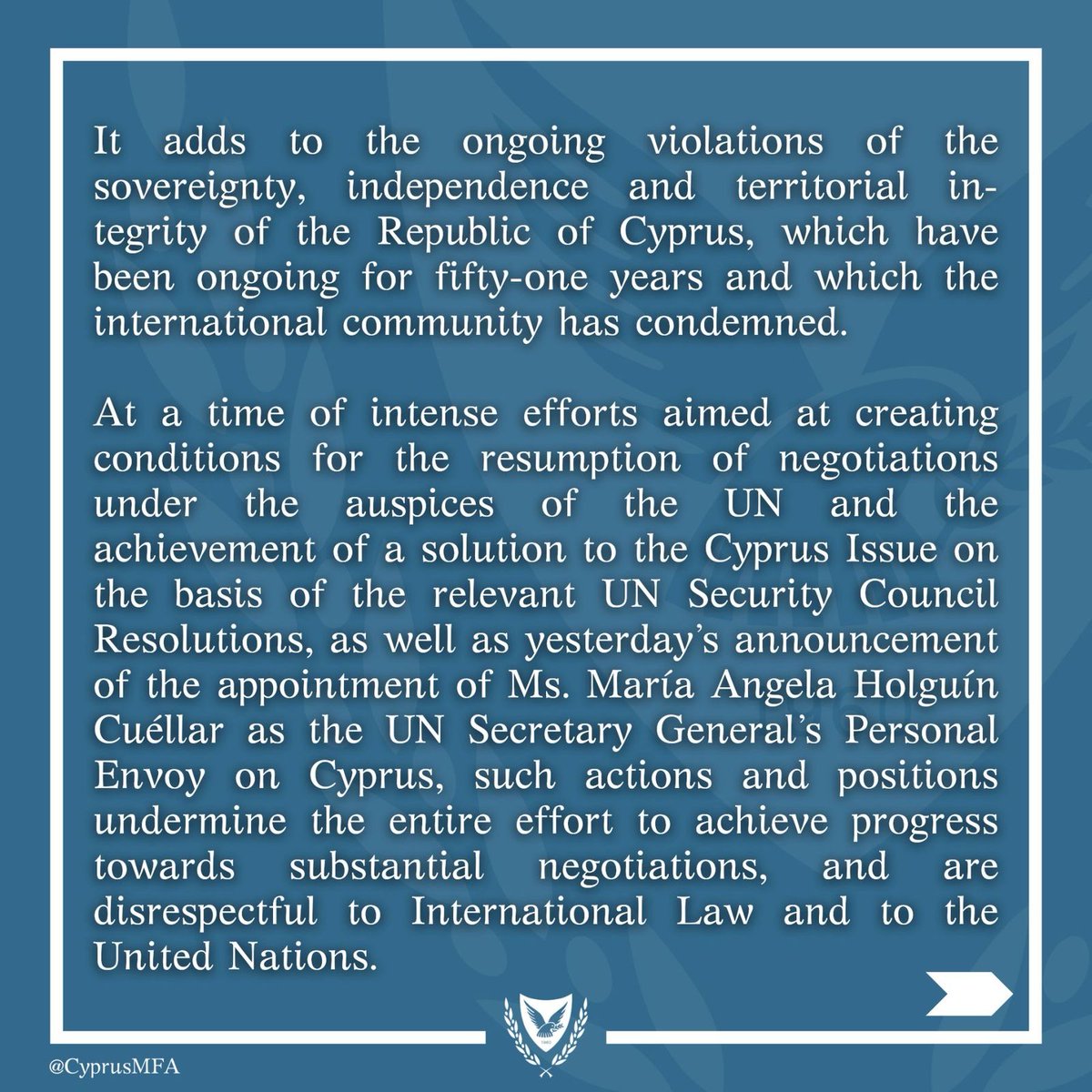 CyprusMFA's tweet image. Statement by the Ministry of Foreign Affairs regarding the illegal visit of the President of Turkey to the occupied areas of the Republic of Cyprus.

🔗tinyurl.com/42kcuub5