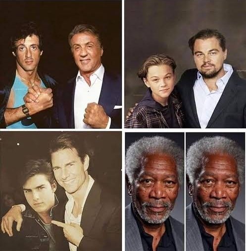 Celebridades em fases diferentes da vida, jovem e meia idade, Morgan Freeman já nasceu velho 😂