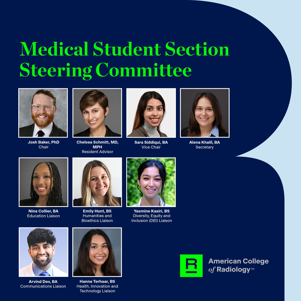 American College of Radiology (@radiologyacr) on Twitter photo We're thrilled to announce your 2025-2026 #ACRMSS Steering Committee! 🎉 🙌
<a href="/DO_Radiology/">Josh Baker, PhD</a> <a href="/chels2718/">Chelsea Schmitt</a> <a href="/SaraSiddiquiMD/">Sara Siddiqui</a> <a href="/khalil_alena/">Alena Khalil</a> <a href="/arv_ind_dev/">Arvind Dev</a> #ACR2025 We're thrilled to announce your 2025-2026 #ACRMSS Steering Committee! 🎉 🙌
<a href="/DO_Radiology/">Josh Baker, PhD</a> <a href="/chels2718/">Chelsea Schmitt</a> <a href="/SaraSiddiquiMD/">Sara Siddiqui</a> <a href="/khalil_alena/">Alena Khalil</a> <a href="/arv_ind_dev/">Arvind Dev</a> #ACR2025