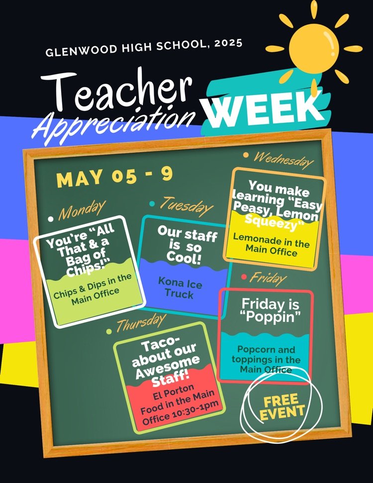 Glenwood High School Appreciates Teachers and Staff! Families and Students are encouraged and welcome to send "words of affirmation" by email or by hand written notes! We are so fortunate to have an amazing HS team!!!