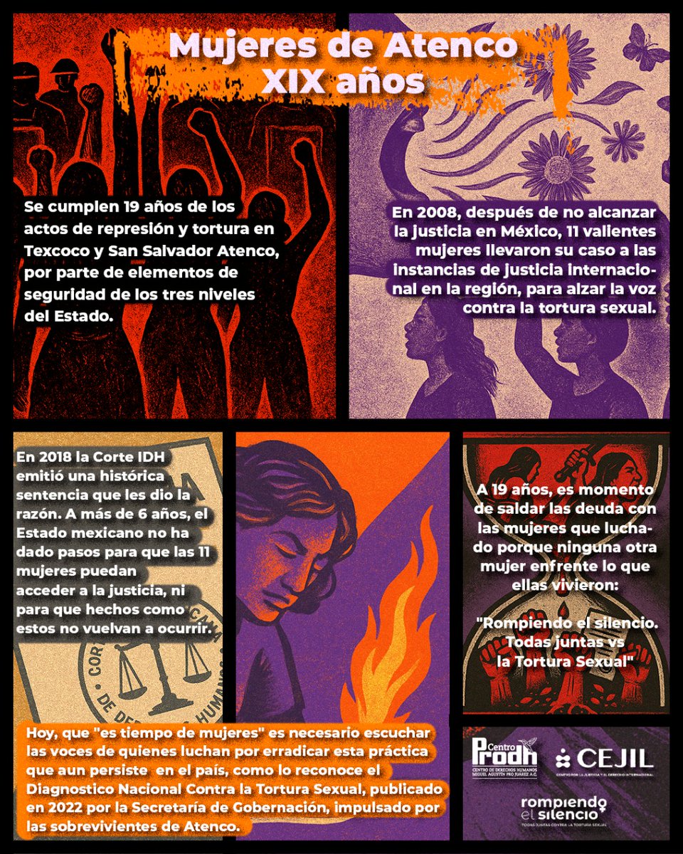 #MujeresDeAtenco 19 años de impunidad | Hoy que #EsTiempoDeMujeres es necesario recordar que el Estado no ha garantizado el acceso a la justicia a las 11 sobrevivientes de #TorturaSexual en Atenco, ni ha erradicado por completo la persistente práctica de la tortura en el país.