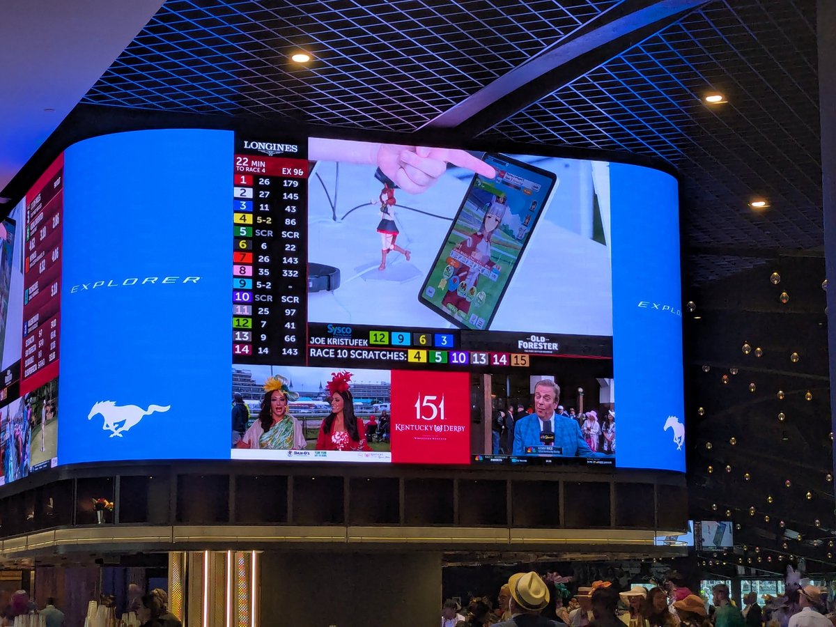 Valkyrie_Fleur's tweet image. Gold Ship on the big screen at #KentuckyDerby lololol