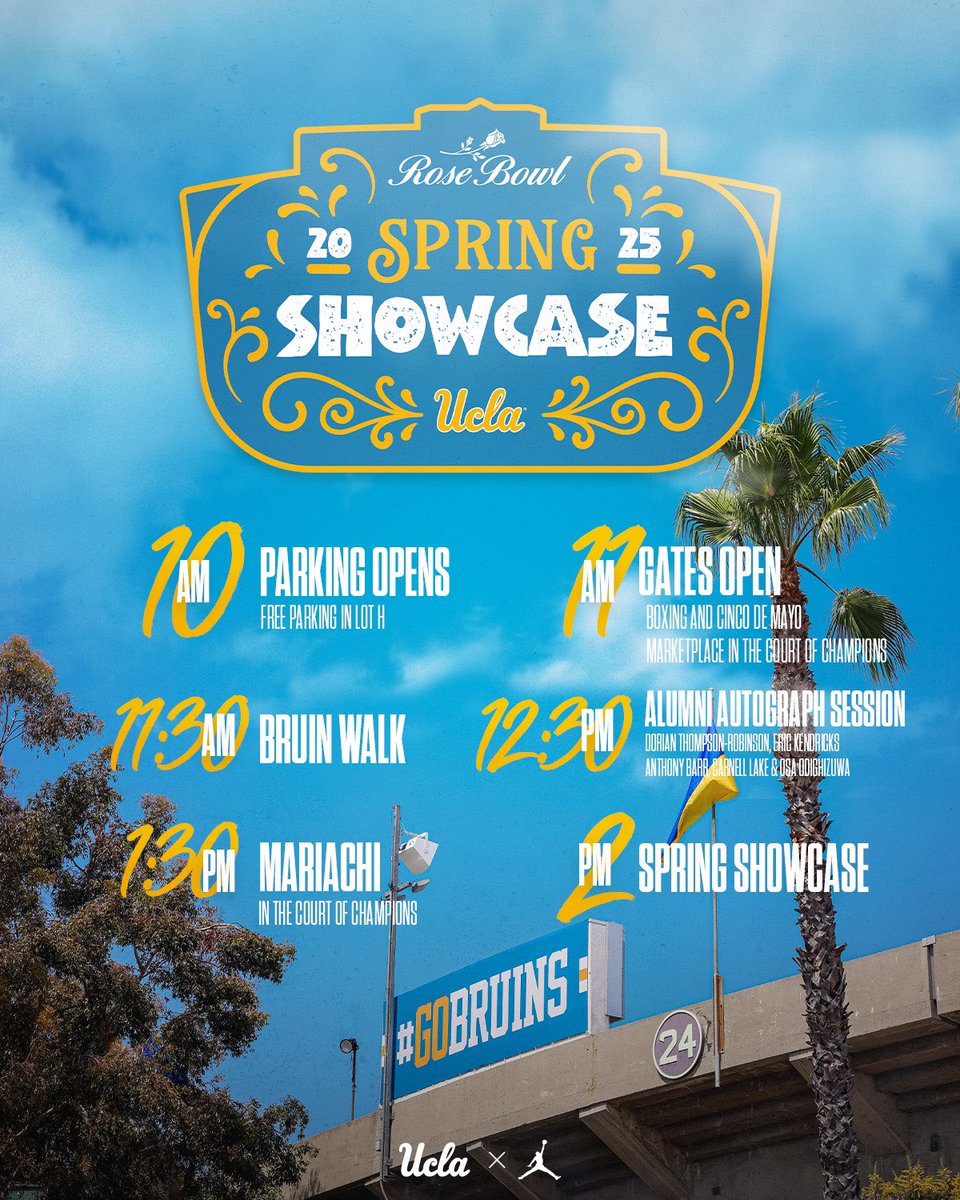 UCLA Football (@uclafootball) on Twitter photo ๐๐ฉ๐ซ๐ข๐ง๐ ๐๐ก๐จ๐ฐ๐๐๐ฌ๐ at the Rose Bowl today! See you there, Bruins! ๐
๐2:00 PM
๐<a href="/RoseBowlStadium/">Rose Bowl Stadium</a>
๐๏ธFREE
โก๏ธ bit.ly/3Ye3Idj
#GoBruins ๐๐ฉ๐ซ๐ข๐ง๐ ๐๐ก๐จ๐ฐ๐๐๐ฌ๐ at the Rose Bowl today! See you there, Bruins! ๐
๐2:00 PM
๐<a href="/RoseBowlStadium/">Rose Bowl Stadium</a>
๐๏ธFREE
โก๏ธ bit.ly/3Ye3Idj
#GoBruins