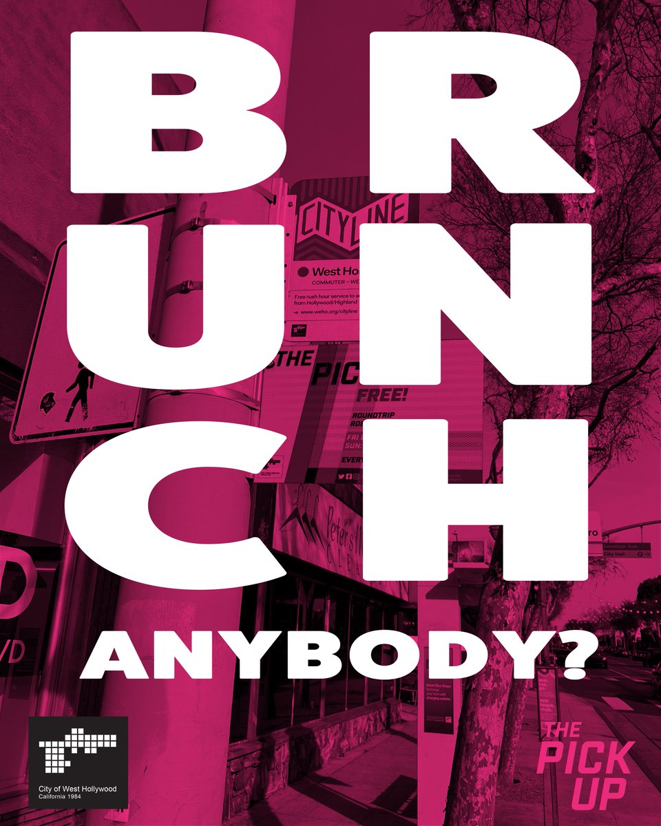 I can’t be the only hungry person in #WeHo today, can I? 🤔

Nothing’s easier than hopping onboard the #WeHoPickUp for a safe #FREE ride to brunch!

FRI &amp; SAT: 8 PM - 3 AM
SUN: 2 PM - 10 PM

More info: wehopickup.com
<a href="/WeHoCity/">City of West Hollywood</a>