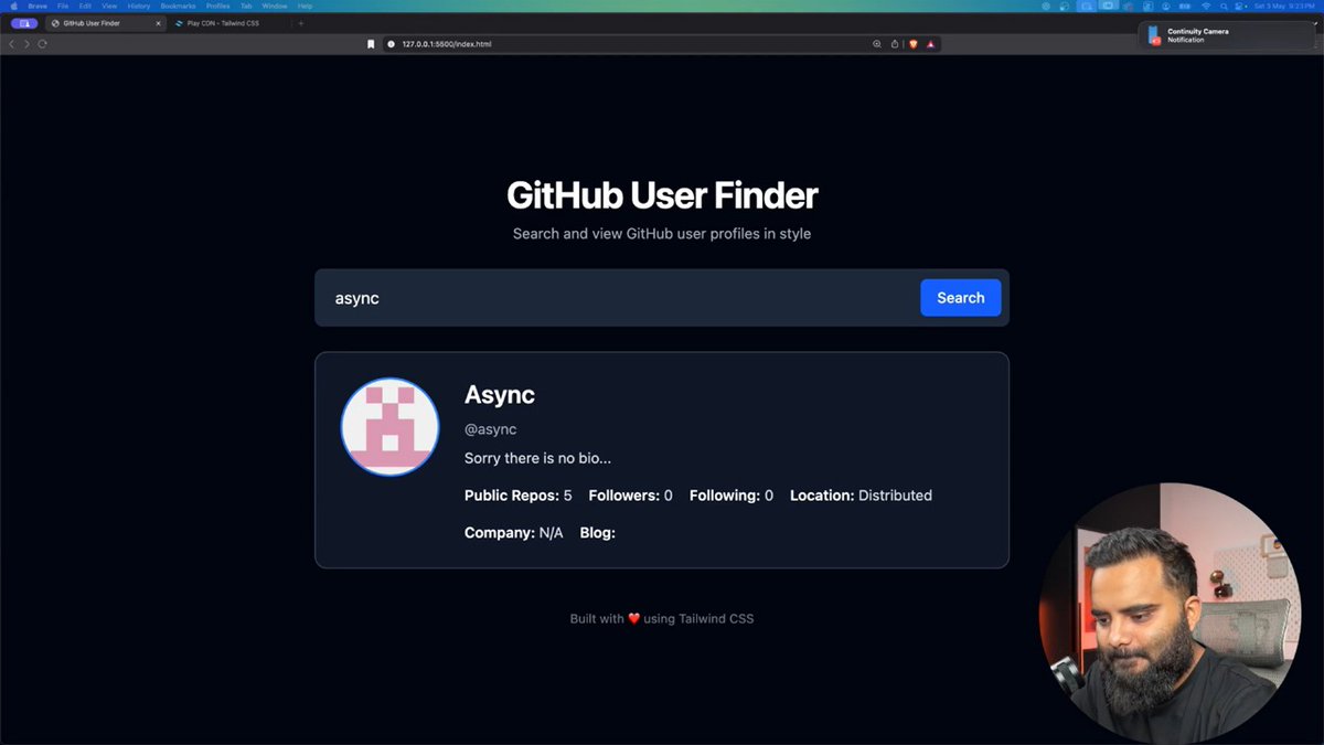 Lakshay2709's tweet image. Day 68:
Built a full GitHub Profile Analyzer!
API + Fetch + Axios = real-time GitHub data in JS
Thanks to Harsh Bhaiya & Sheryians Coding School!
#JavaScript #GitHubAPI #AsyncJS #WebDev #SheryiansCodingSchool