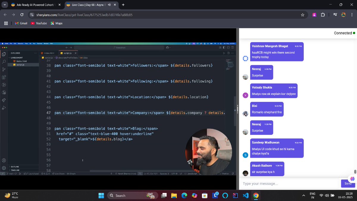 Lakshay2709's tweet image. Day 68:
Built a full GitHub Profile Analyzer!
API + Fetch + Axios = real-time GitHub data in JS
Thanks to Harsh Bhaiya & Sheryians Coding School!
#JavaScript #GitHubAPI #AsyncJS #WebDev #SheryiansCodingSchool