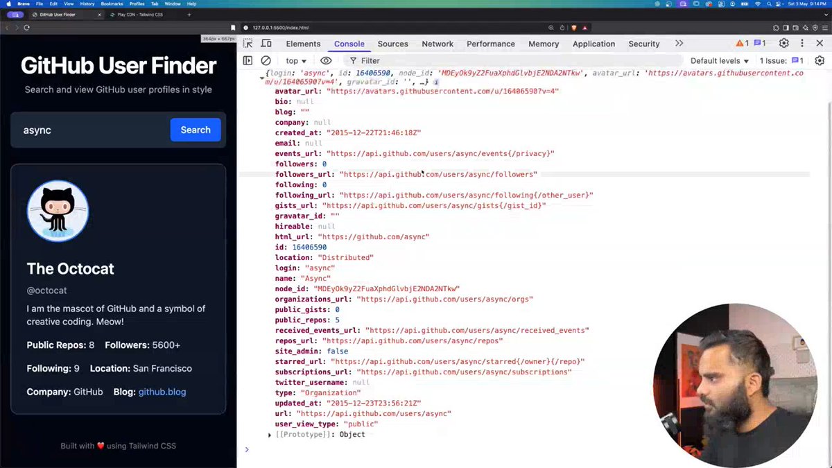 Lakshay2709's tweet image. Day 68:
Built a full GitHub Profile Analyzer!
API + Fetch + Axios = real-time GitHub data in JS
Thanks to Harsh Bhaiya & Sheryians Coding School!
#JavaScript #GitHubAPI #AsyncJS #WebDev #SheryiansCodingSchool